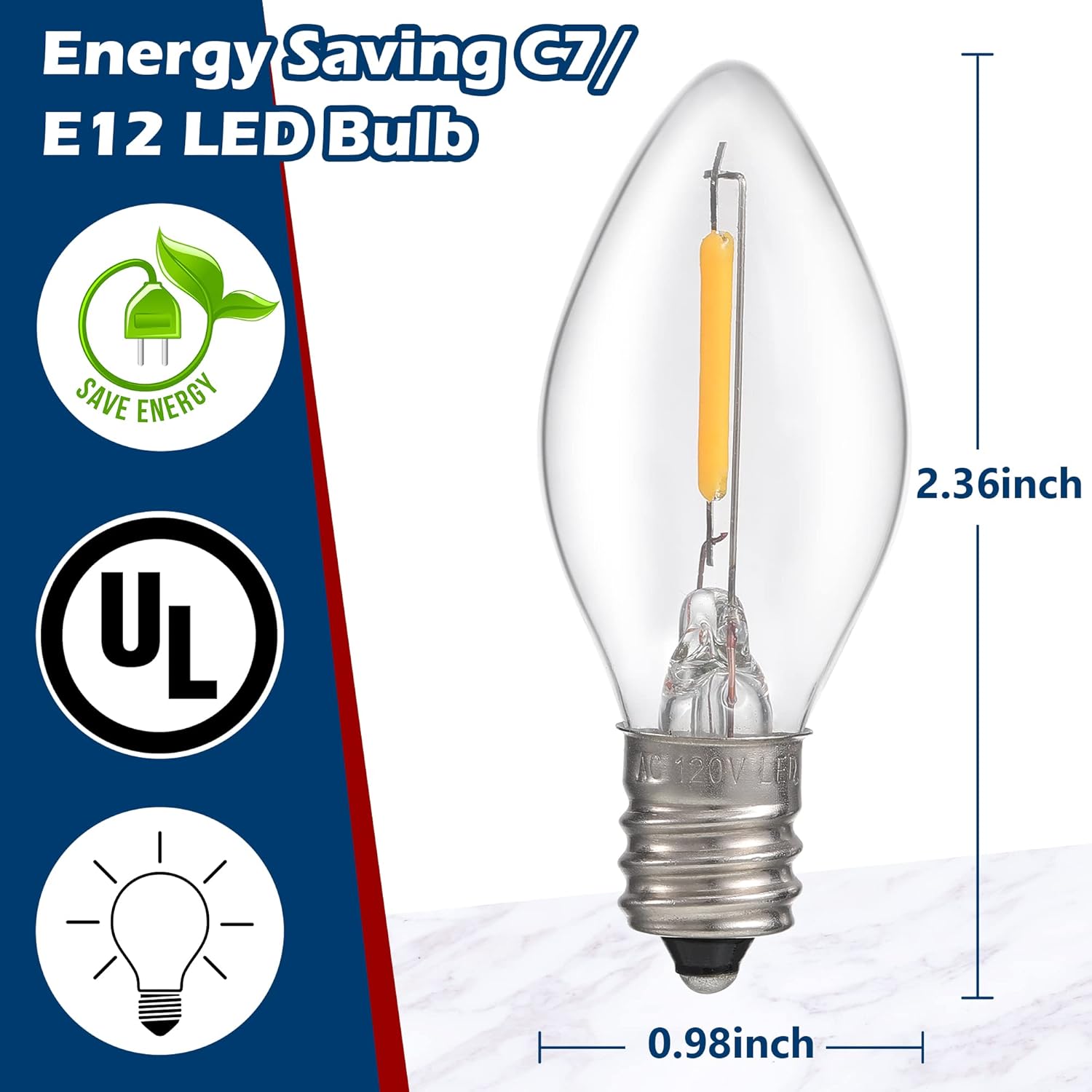 Feekoon 10 Packs 6ft Village Light Cord with 1W C7 LED Bulb, Salt Lamp Cord with ON/Off Switch and 2 Spare Fuses, Blow Mold Light Ideal for Christmas Village House Craft Decorations