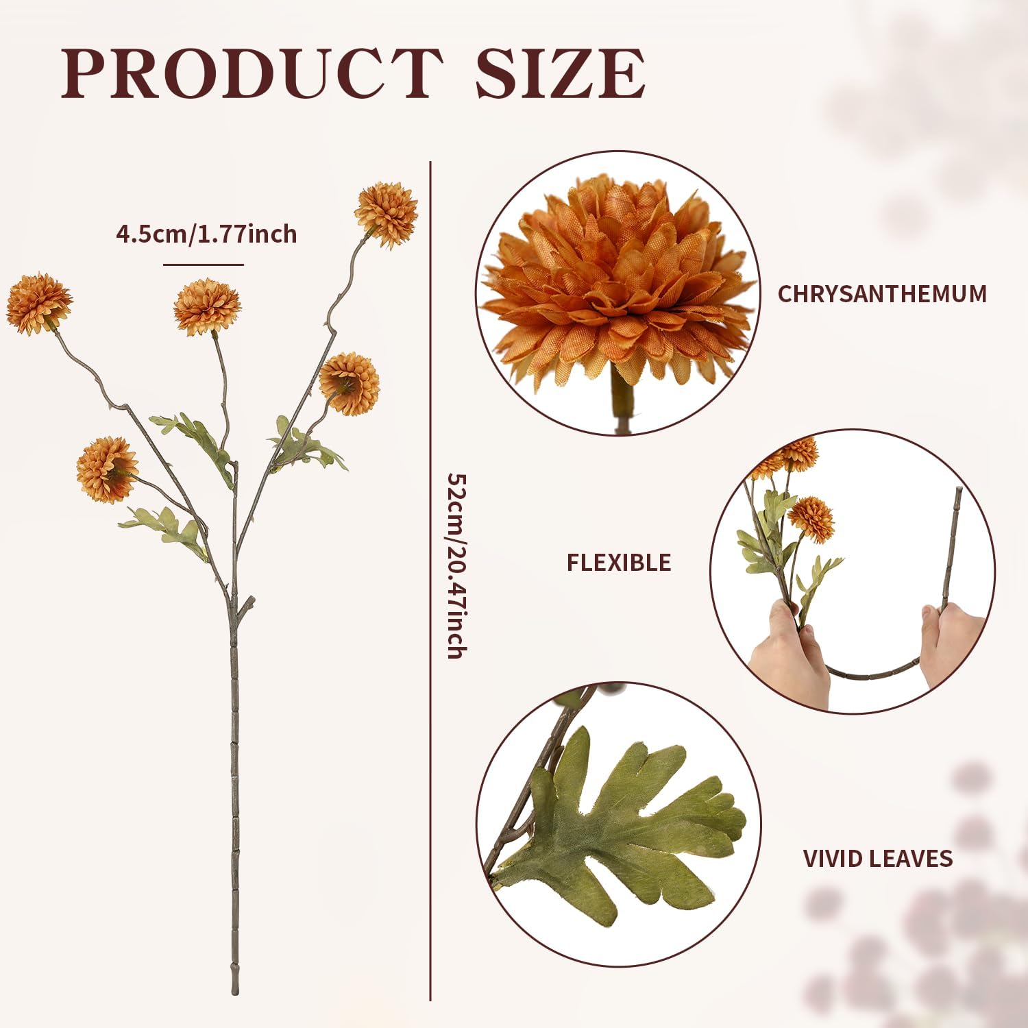 DuHouse 6pcs Artificial Flowers Faux Silk Pompon Mum,Silk Small Mini Chrysanthemum Ball with Stems for DIY Wedding Bouquets Centerpieces Vase Home Table Kitchen Decorations(Burnt Orange) - Image 2