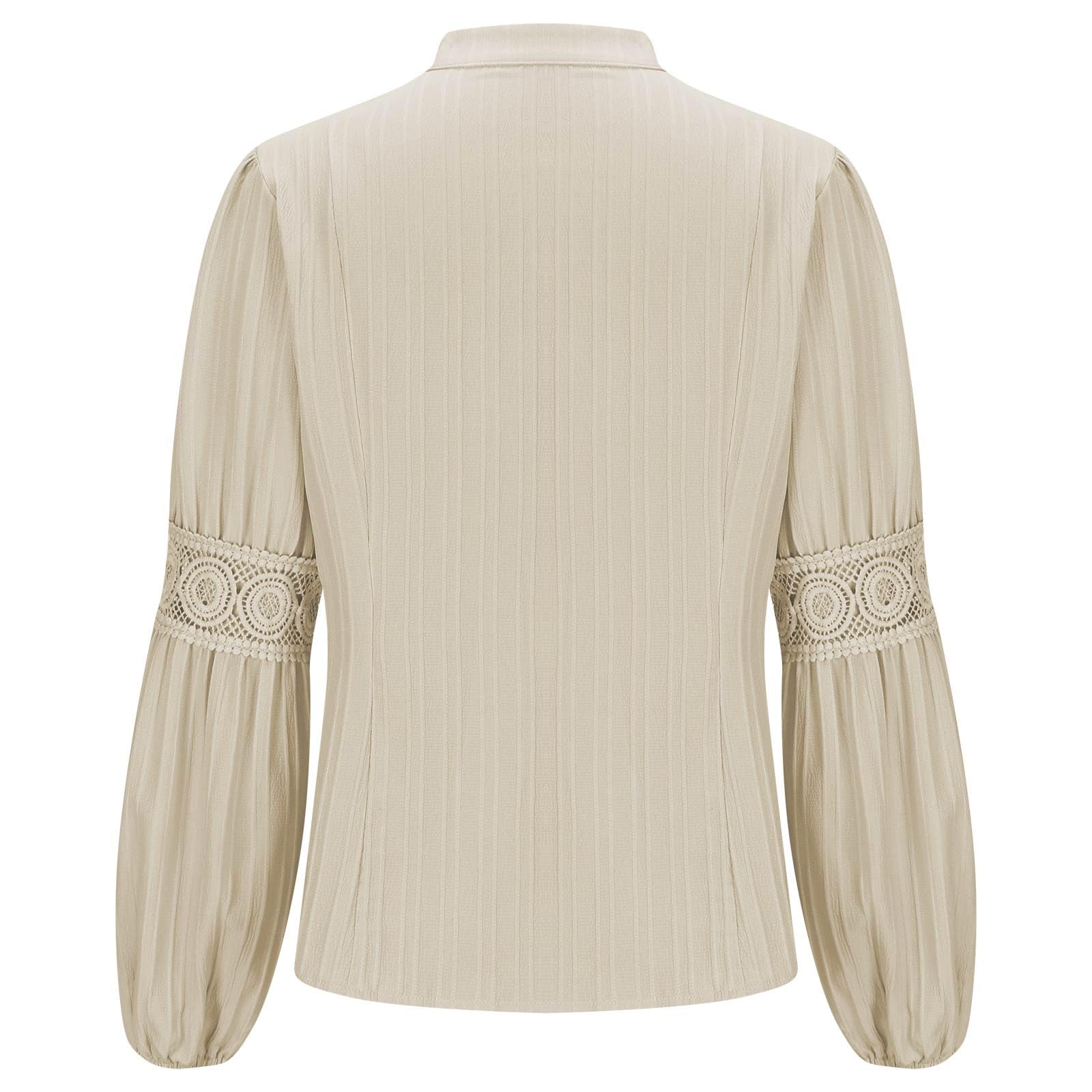 Blusas de Mujer Elegantes,Camisa de Encaje Manga Larga para Mujer Talla Grande Cuello Levantado Blusa Mujer de Mangas de Linterna Ajustado Elástico Tunic Top Camisa Mujer Manga Larga