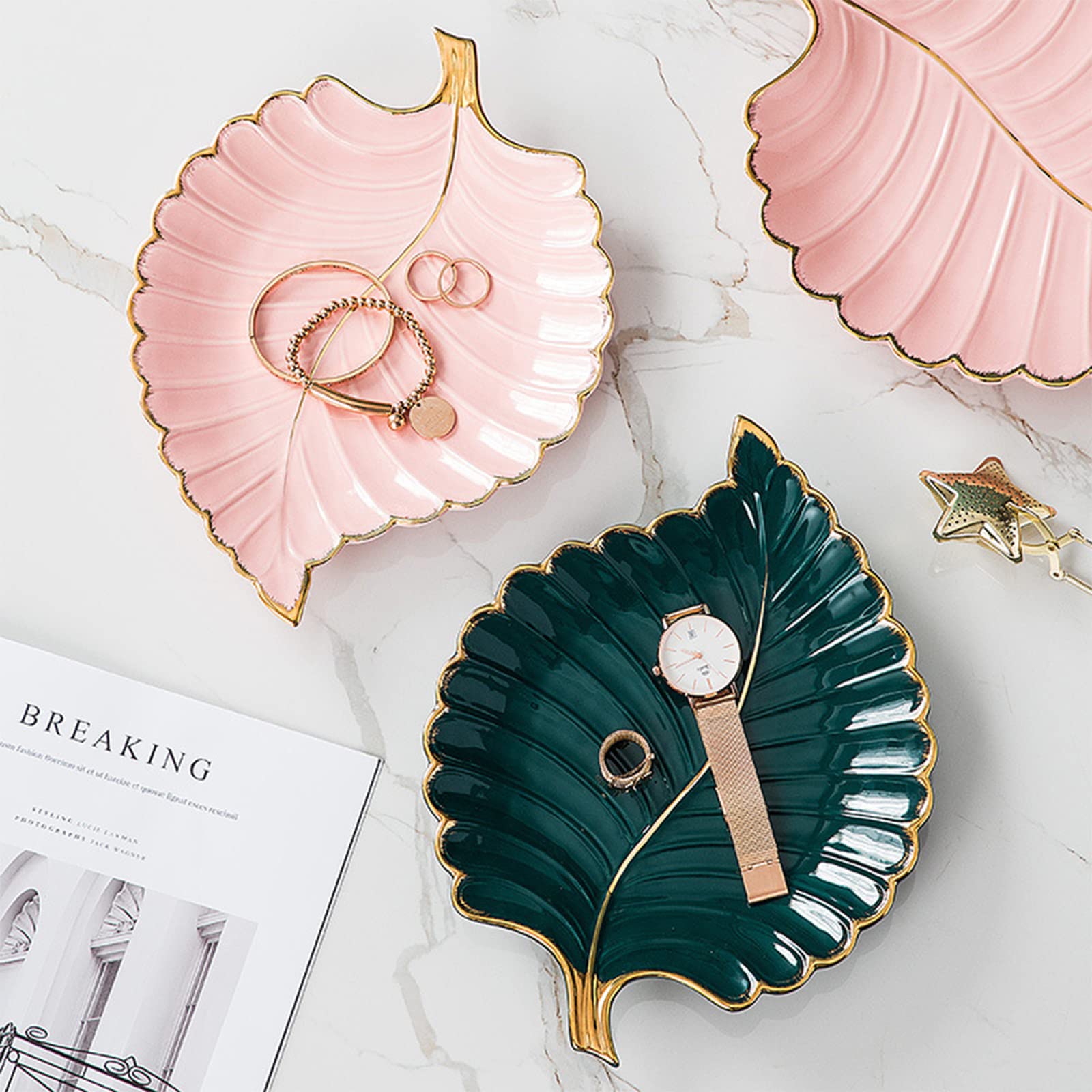 Dzsomt 2 Pièces Plat à Bijoux En Céramique Assiette à Bijoux En Céramique Petit Bol à Bijoux Porte-Assiettes Petit Anneau Bijoux Bol à Bijoux Pour