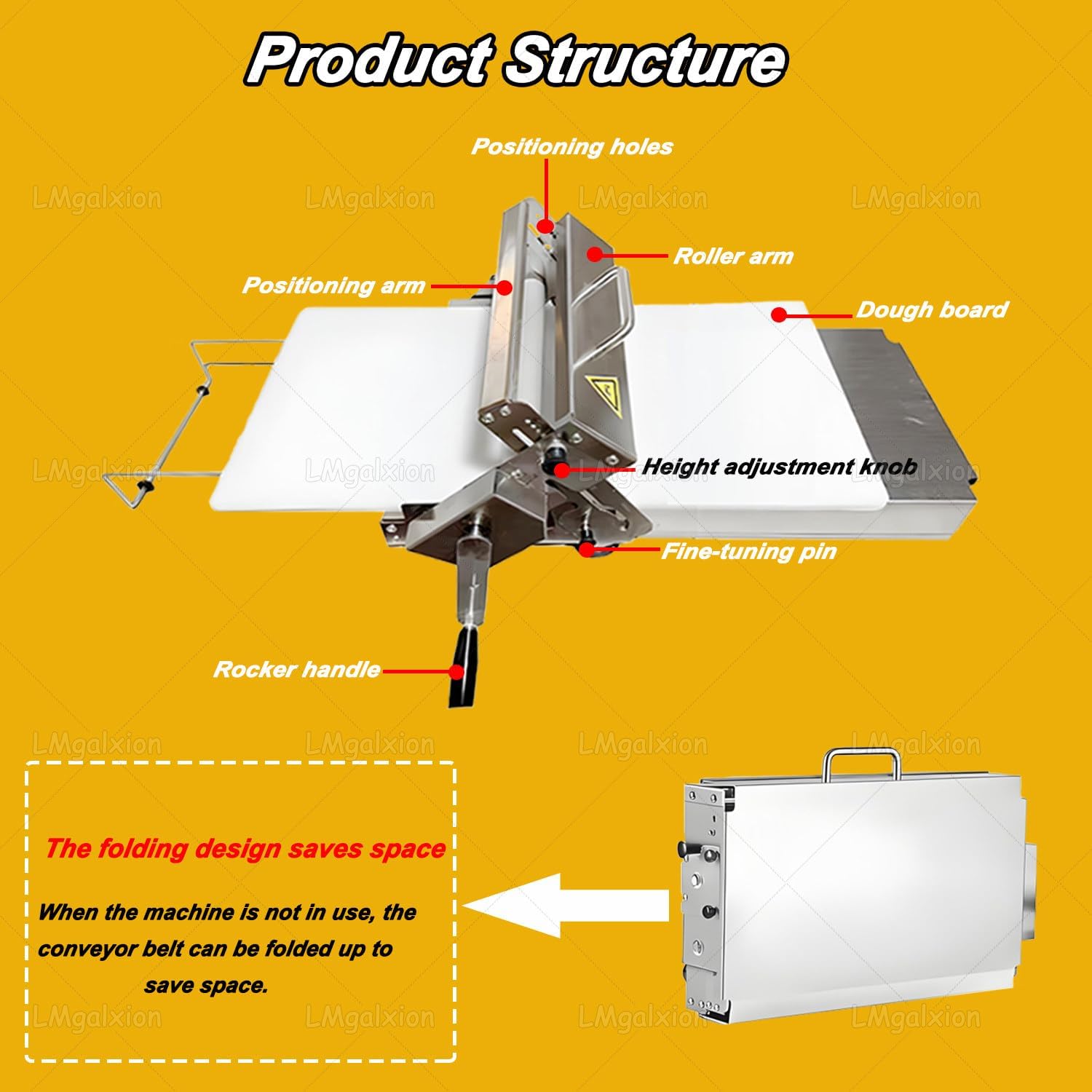 Manual Pasta Maker & Dough Roller Machine,Foldable Compact Design for Small Kitchens,Adjustable Thickness for Homemade Pizza,Croissants,Wonton Wrappers,All Stainless Steel Construction Home