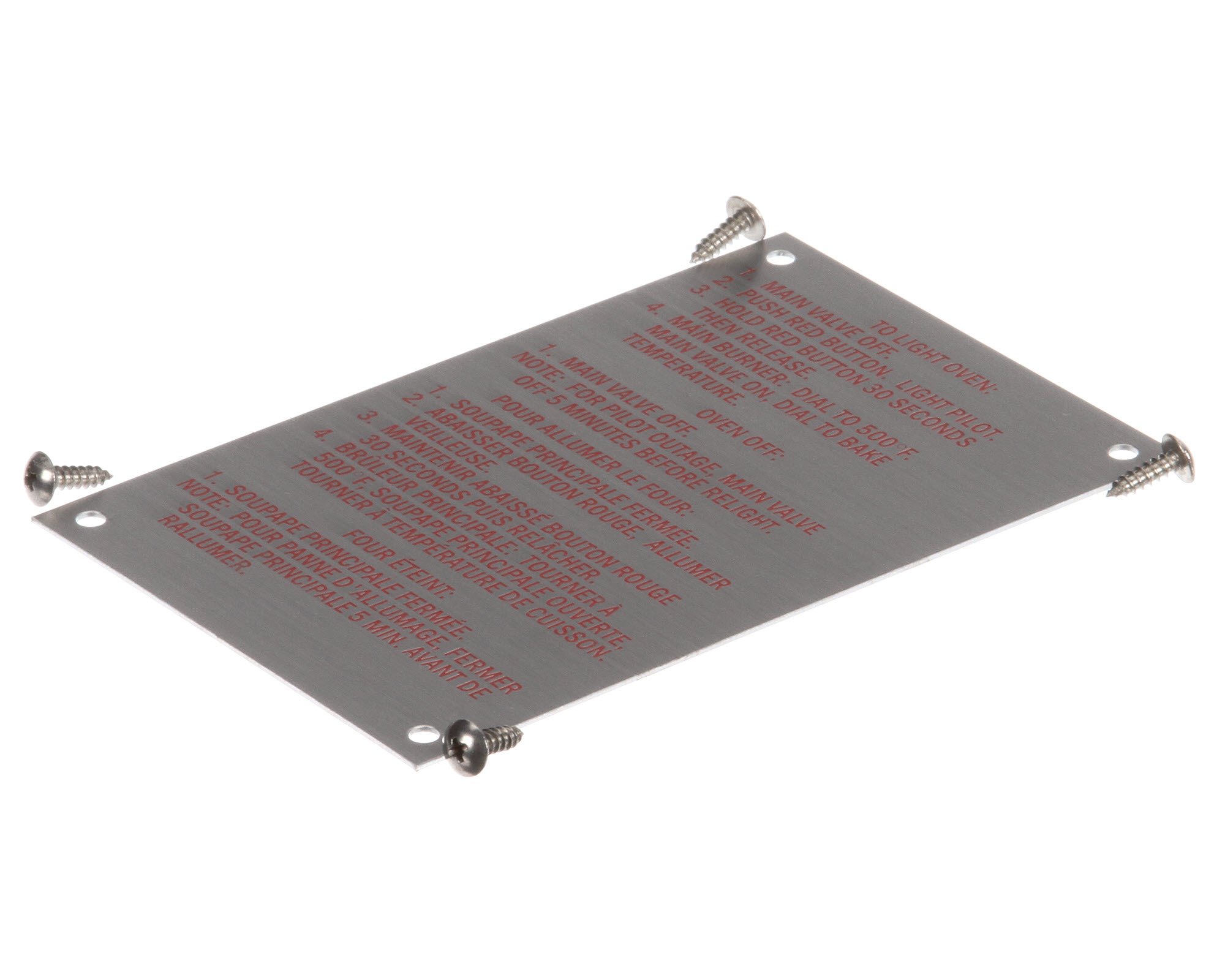 Blodgett 20326 Lighting Instruction Plate with Screws