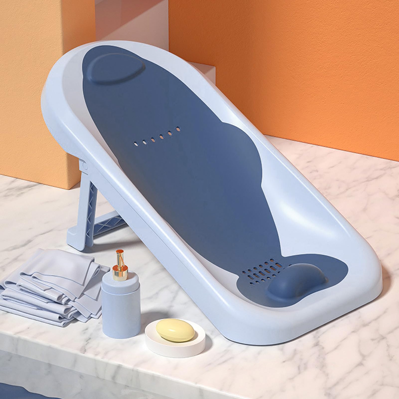 Supporto per Bagnetto in Polipropilene Lettino per Bagnetto Portavasca Design Pieghevole Seggiolino per Bagnetto (Azzurro)