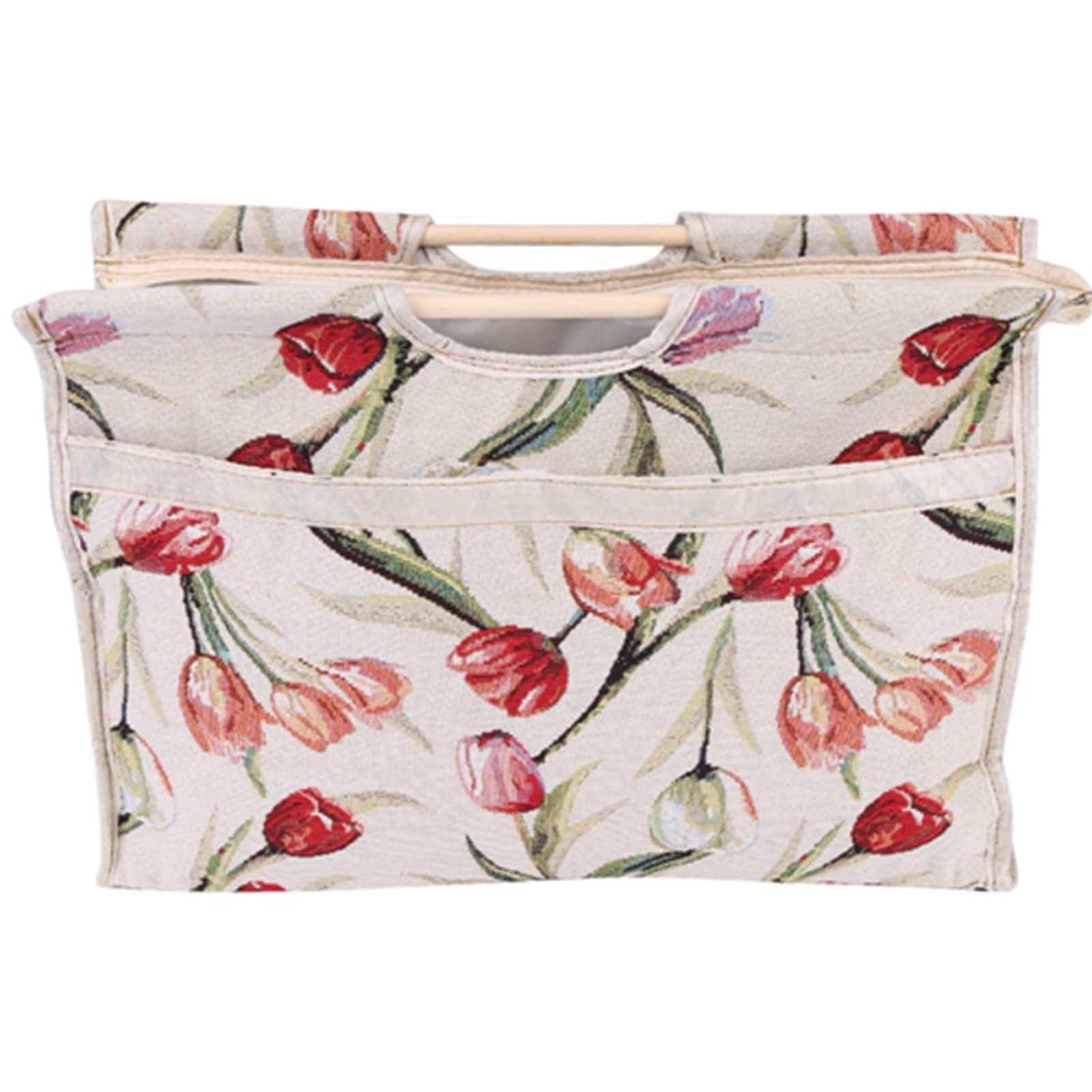 Borsa Tote per Maglia 1 Pezzo con Manico in Legno, Porta Progetti Portatile per Aghi e Matassine, Fiore Rosso, per Cucito e Lavori a Maglia in Casa