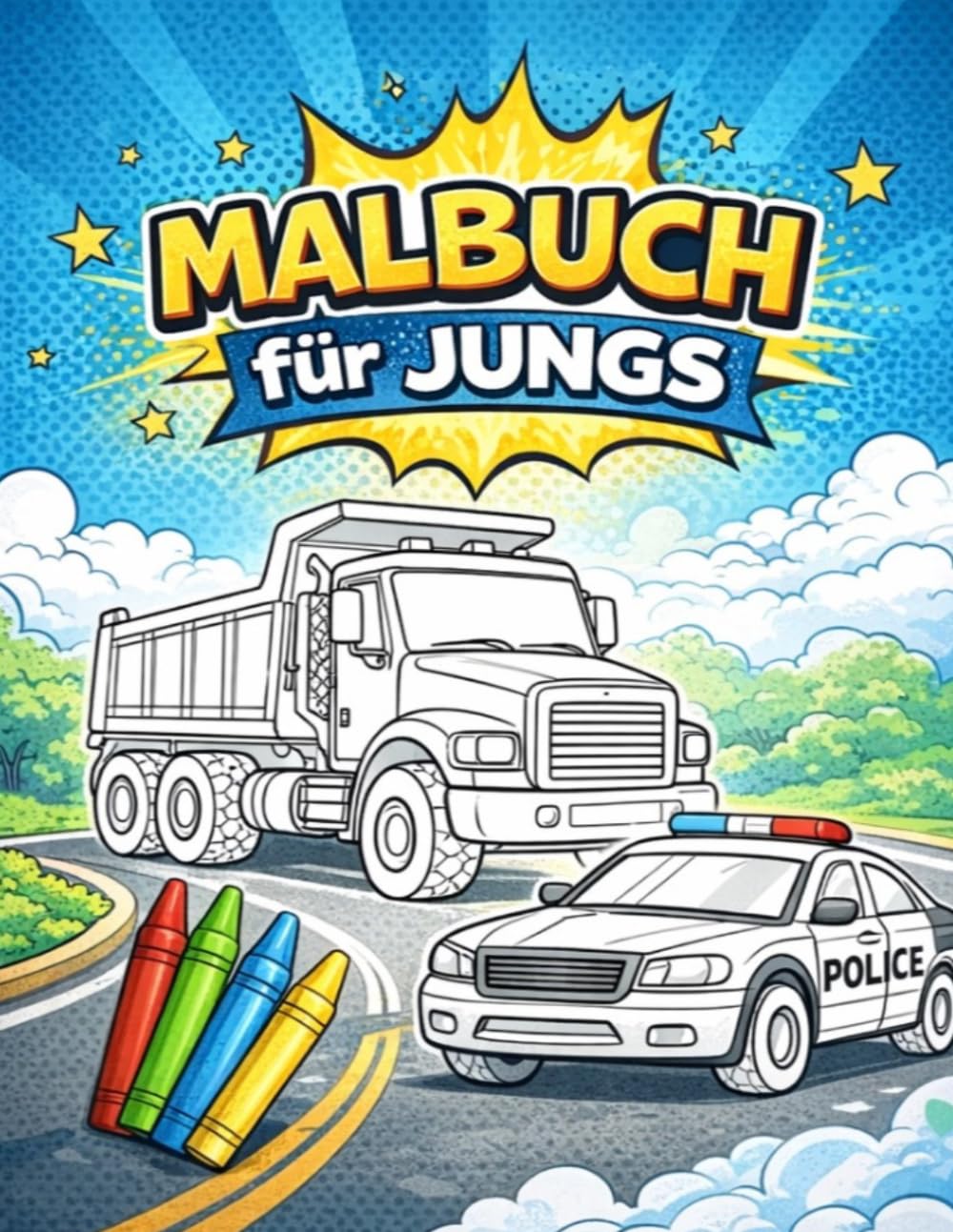 Super Fahrzeuge Malbuch für kleine Helden: 24 coole Fahrzeuge zum Ausmalen