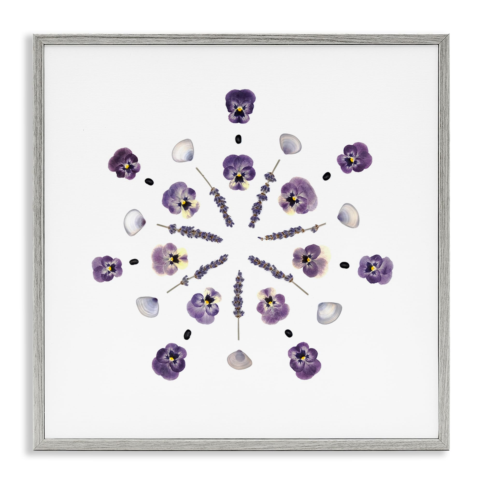 Stupell Industries Lavender Pansy Symmetry Artwork 'Pansies & Lavender Symmetry', Framed Giclee Art, Gray, 17 X 17 Inches, Easy To Hang And Sturdy, Made In Usa, By Beth Adoette