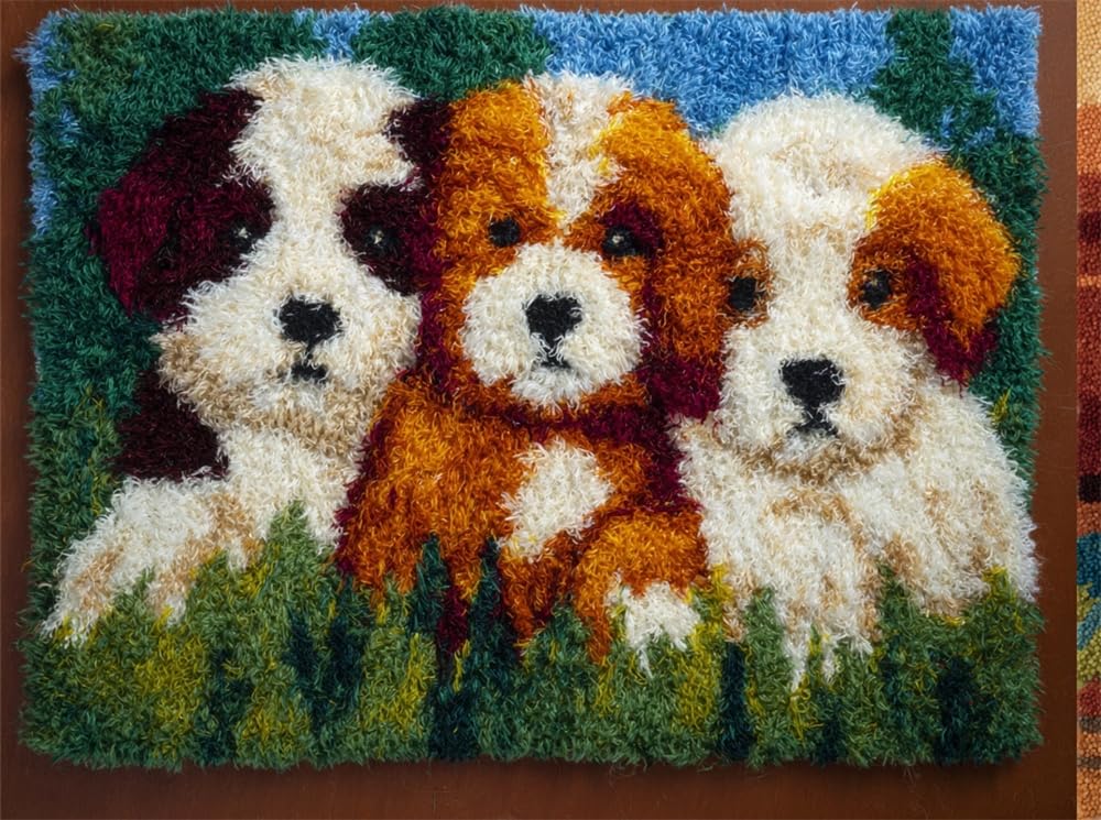 FWRTYCB Latch Hook Rug Kit,Dogs On The Grass Pattern 20X15Inch