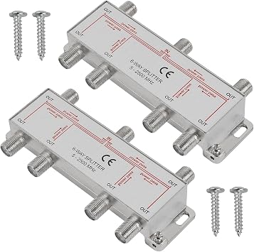 2 Pack 6 Way Coaxial Cable Splitter 5-2500MHz,Work with Satellite TV CATV Antenna System