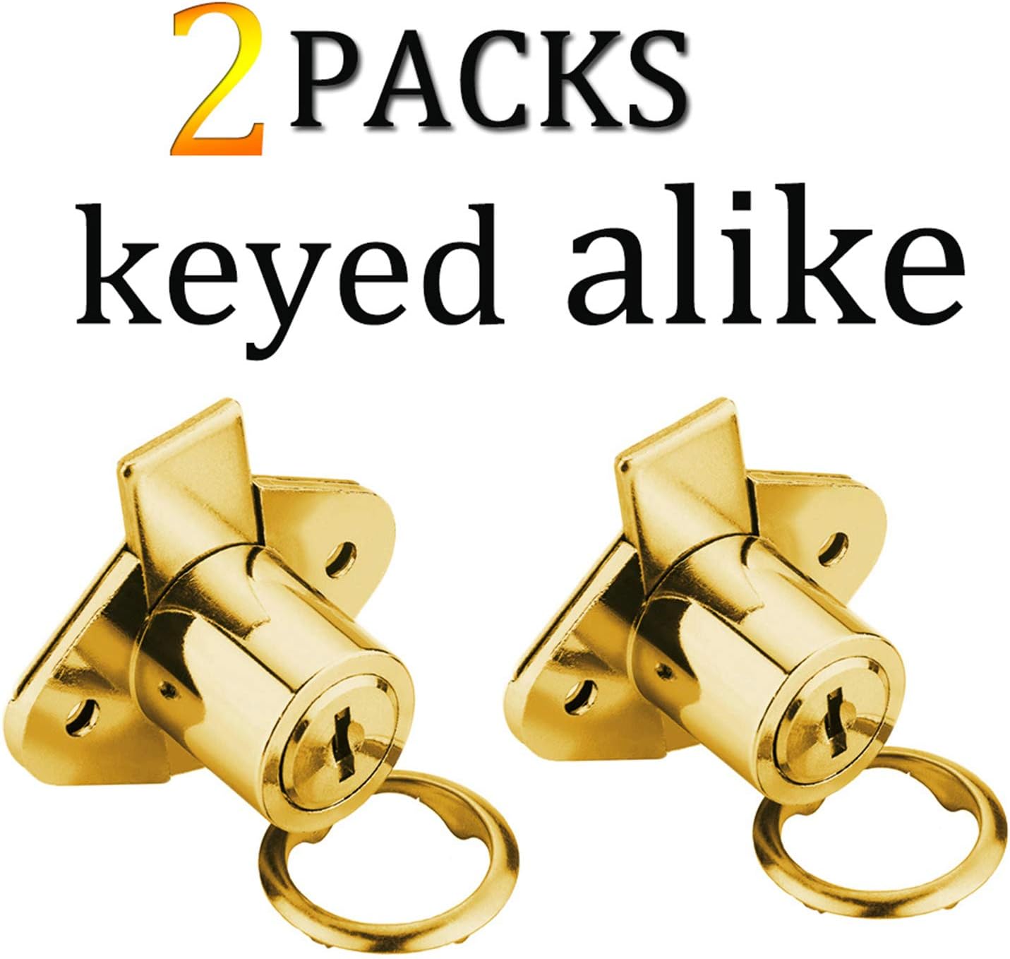 XIEHE 801 Office Furniture Desk Drawer Lock Cabinet Door Locker with 4 Keys 7/8 in. Outside Diameter (2 Packs, Gold, keyed alike2)