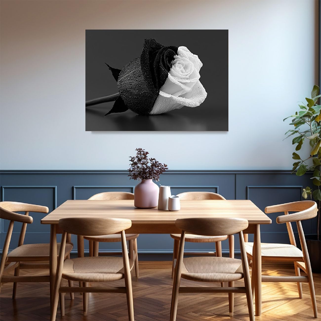 TODOAA Cuadro Abstracto Modernos Lienzo Patrón floral en blanco y negro blanco y negro cuadros -Salon baño Comedor dormitorio Decoración de pared-80x120cm Sin marco