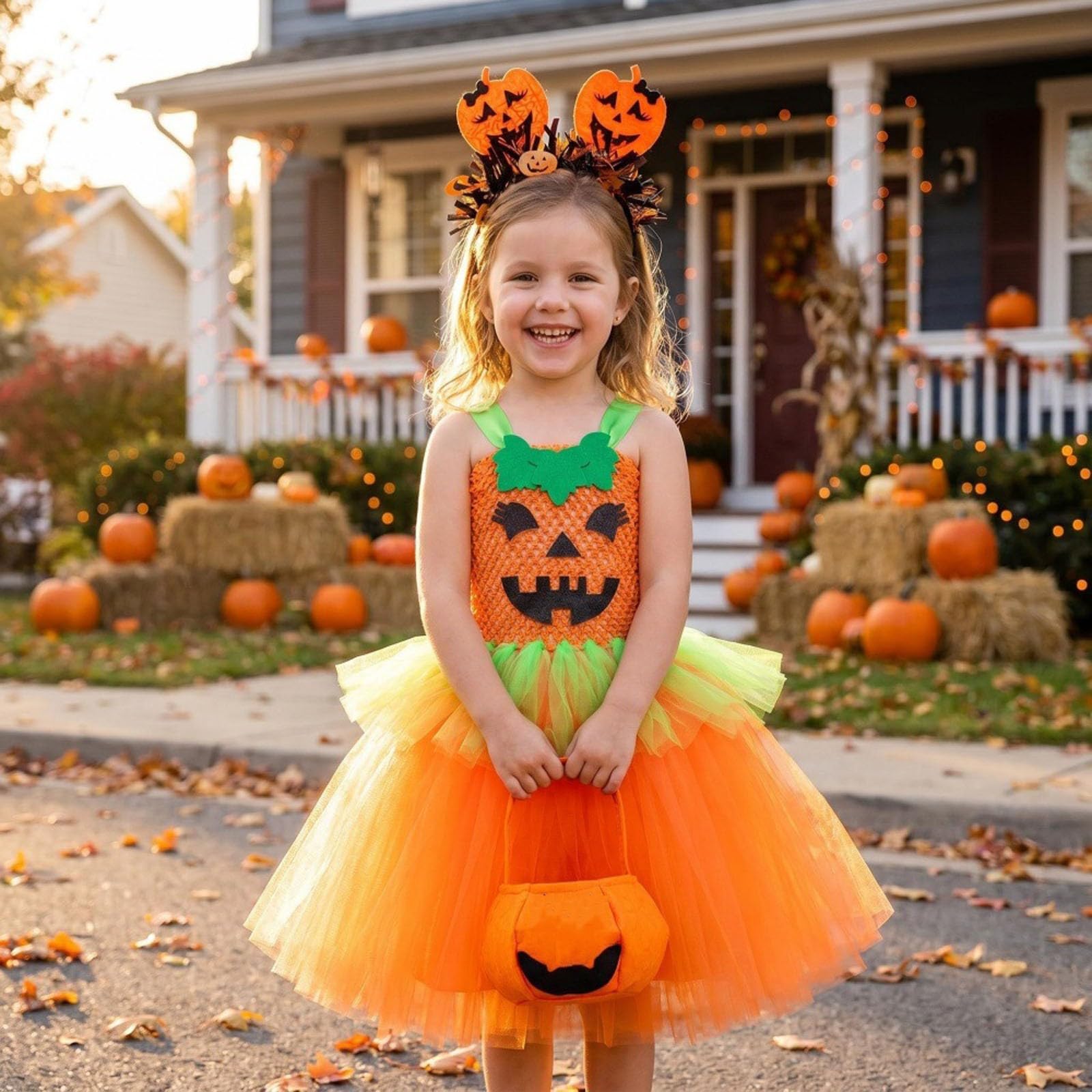 Generisch Incantevole abito da zucca per Halloween con gonna larga per spettacoli e feste