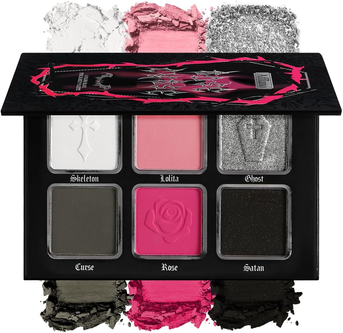 Black Pink Eyeshadow Palette, Matte Glitter White Grey Silver Goth Makeup Palette, Pigmented Long Wear Hot Pink Gothic Smoky Eye Shadow Pallet for Valentine, Halloween Vampire, Witch, Lolita, Cosplay