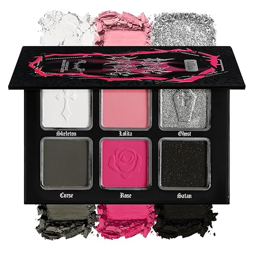 Black Pink Eyeshadow Palette, Matte Glitter White Grey Silver Goth Makeup Palette, Pigmented Long Wear Radiant Hot Pink Gothic Smoky Eye Shadow Pallet for Halloween Vampire, Candy Witch, Sweet Lolita