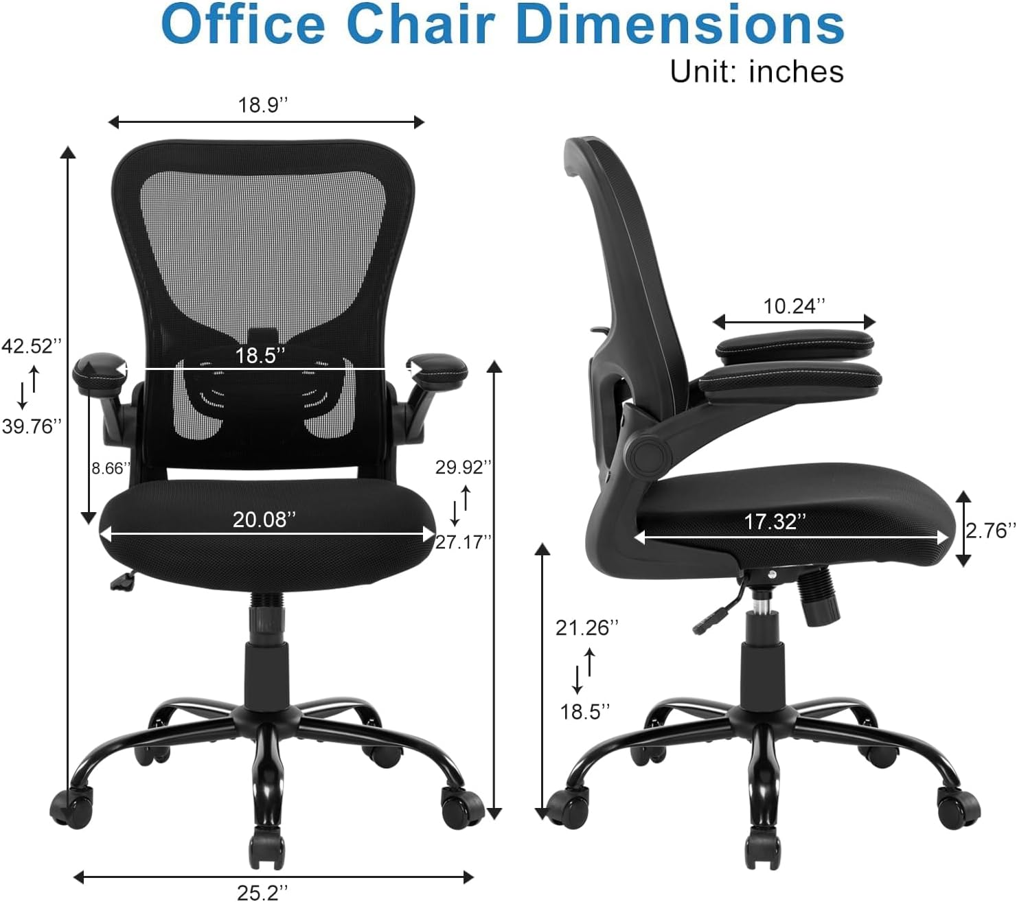 Office Chair Ergonomic Desk Chair Mesh Computer Home Office Desk Chair with Adjustable Lumbar Support Flip-up Armrests, 360 Swivel Comfy Task Executive Chair, Black - Image 3