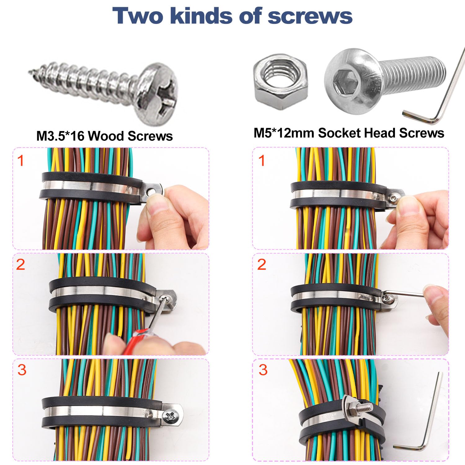 Taiss 270PCS Cable Clamps Assortment Kit,10 Sizes 1/4" 5/16" 3/8" 1/2" 5/8" 3/4" 1" 1-1/4" 1-1/2" 1-3/4"+ 478PCS M3 M4 Screw Assortment Kit Metric Screws 304 Stainless Steel