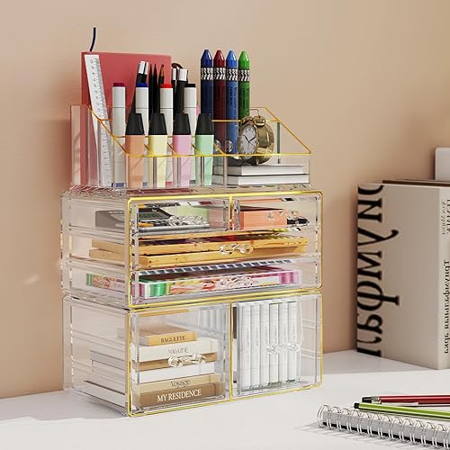 Miniatura 8 de Delamu Organizador de maquillaje de 3 cajones con 6 cajones, organizador de encimera de baño para tocador, cuidado de la piel, perfume,