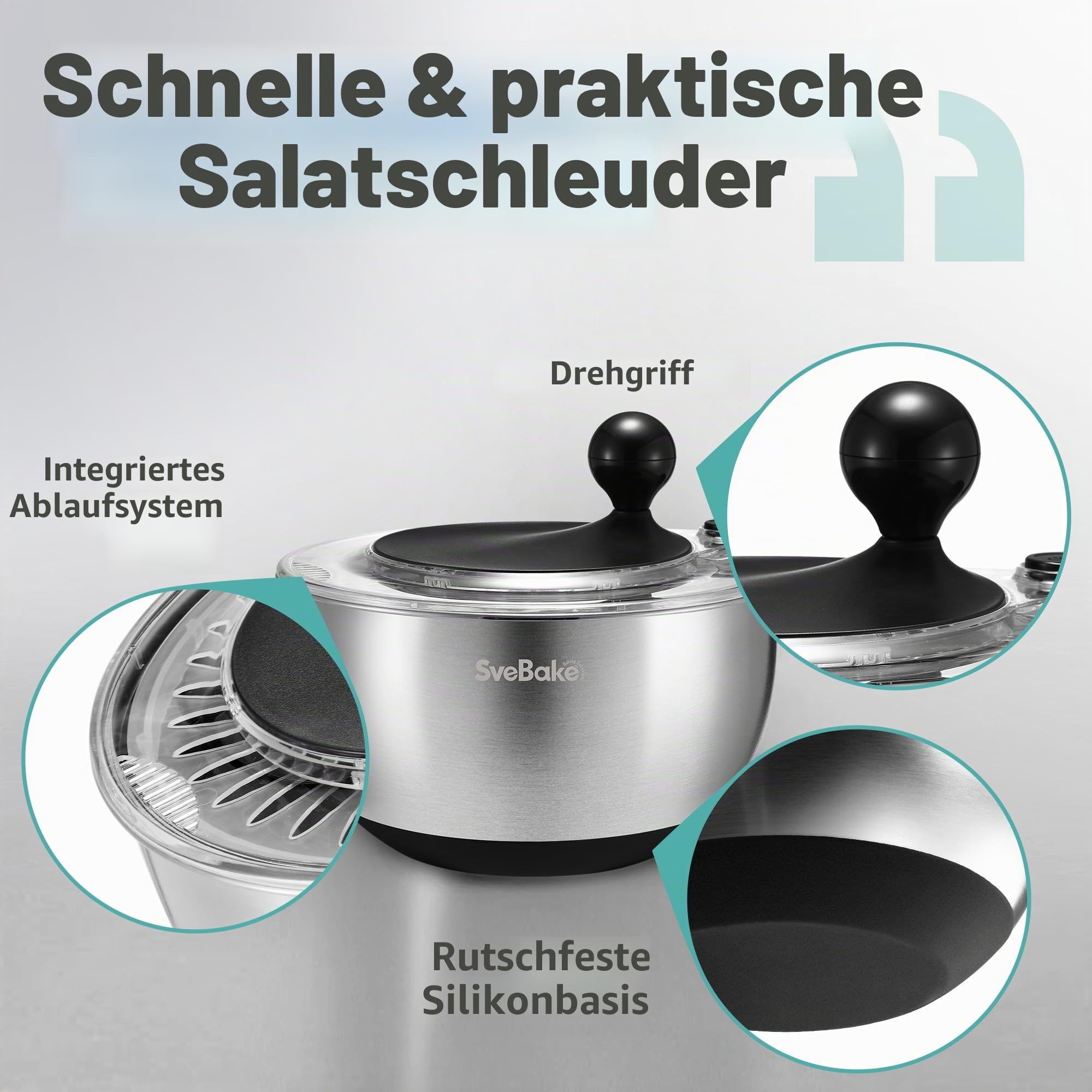 SveBake Salatschleuder Edelstahl groß