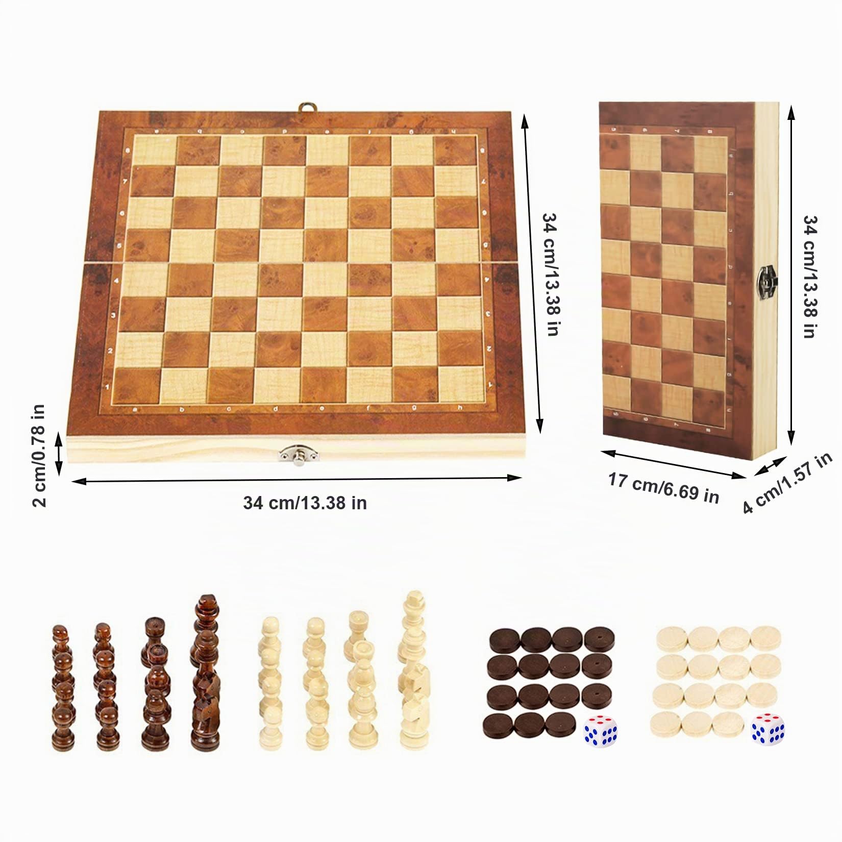 Scacchi in legno Scacchiera portatile pieghevole professionale legno 3 in 1 Chess Board Set per attività di famiglia Festa Adulti Bambini Viaggio