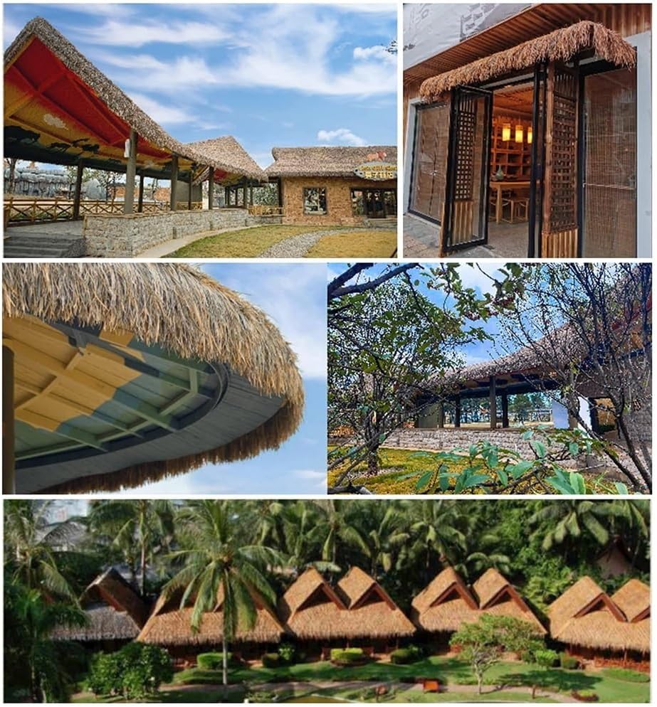 Plastic Decoration Thatched Roof Thatch Shed Plastic Fake Straw Flame Retardant Decorative Thatch PVC Farm Tiki Hut Bar Roof Thatch Palm Thatch Roll(Yellow d,0.5x2m/1.64X6.56ft)