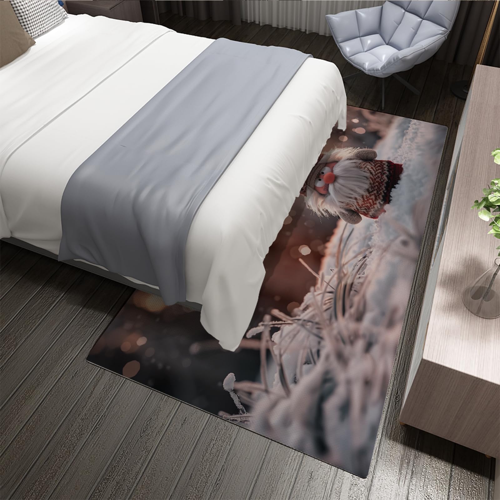 Alfombra de área temática navideña Copos de Nieve Sunshine Santa Claus patrón Alfombras de Piso para Chimenea Sala de Juegos Decoración del hogar Antideslizante 60x90cm