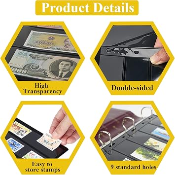 MUQING 1 Row Stamp Pages for Stamp Album, 30 Sheets Sleeves for Stamp Collecting Supplies Binder Book