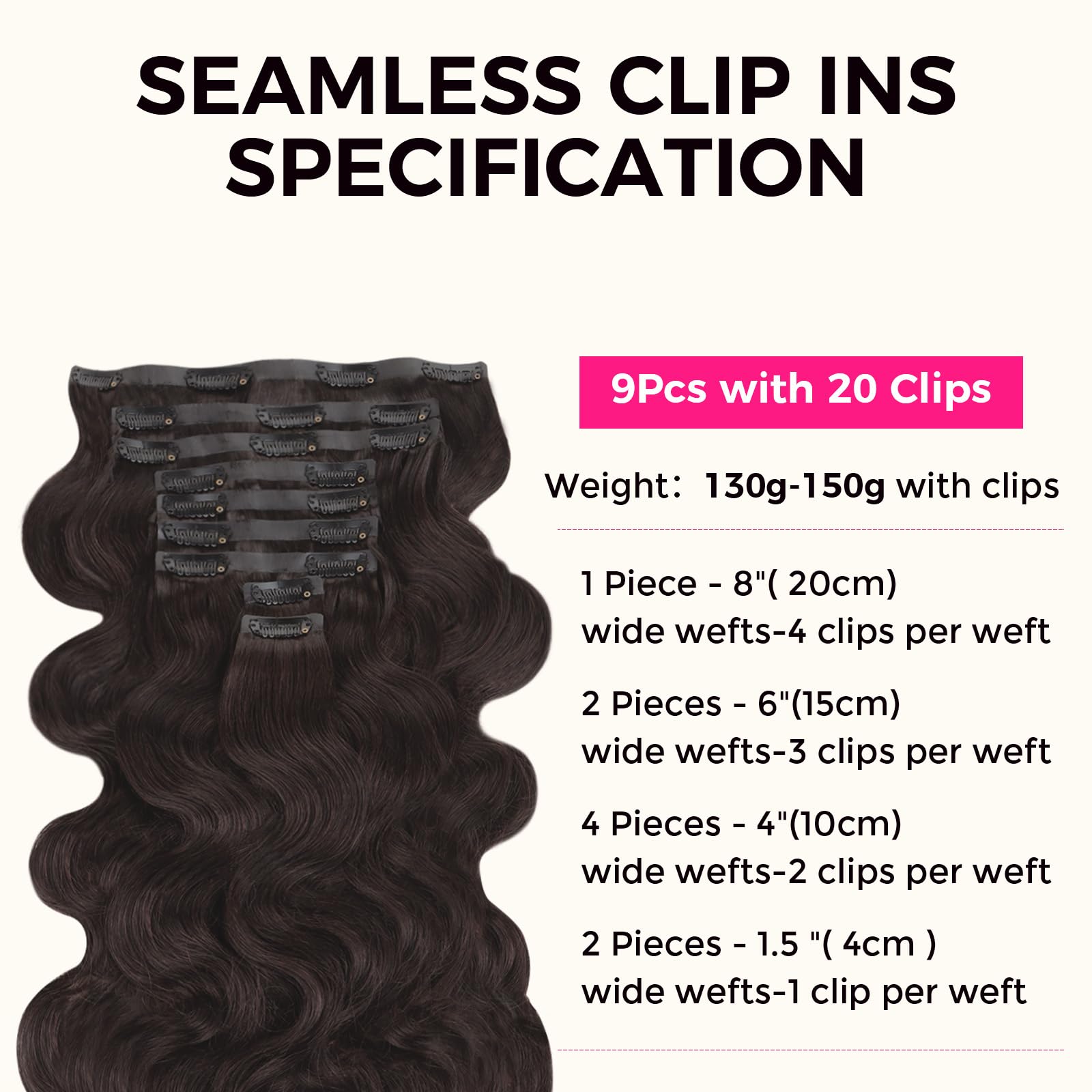 14 Inch Real Human Hair Clip-In Extensions, 130g 9pcs Seamless PU Weft 14 Inch Real Human Hair Clip-In Extensions, 130g 9pcs  main image 2