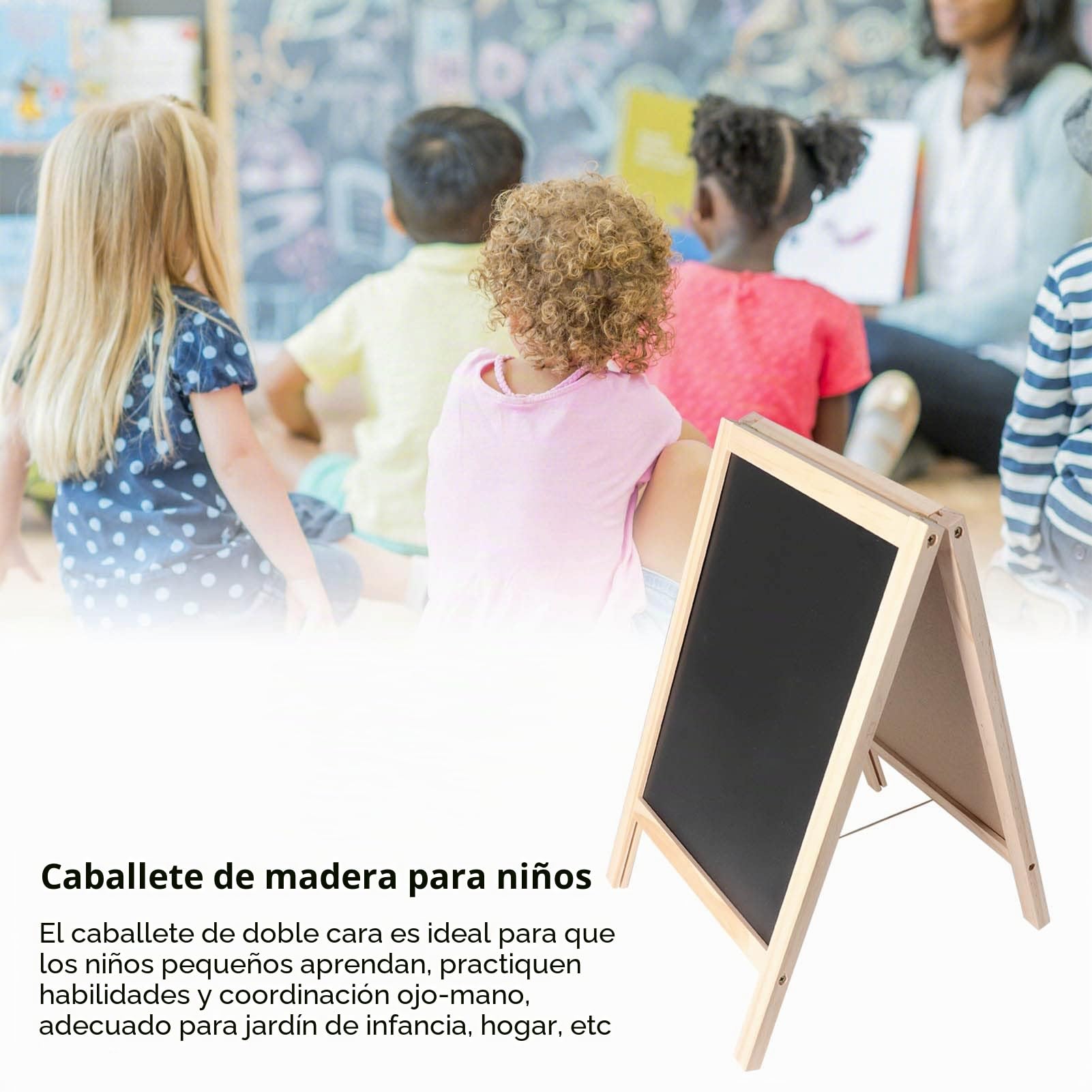 Caballete de Madera de Doble Cara con Rollo de Papel, 25x40 cm, Tablero de Dibujo Grande, Soporte Ajustable, Bandeja de Almacenamiento Plegable