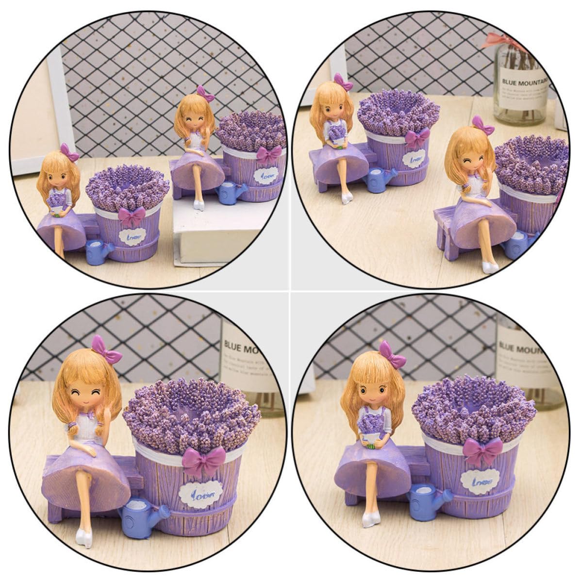 Set de 2 Portalápices de Resina Estilo Creativo Diseño de Niña Lavanda para Organizar Escritorio y Almacenar Pequeños Objetos