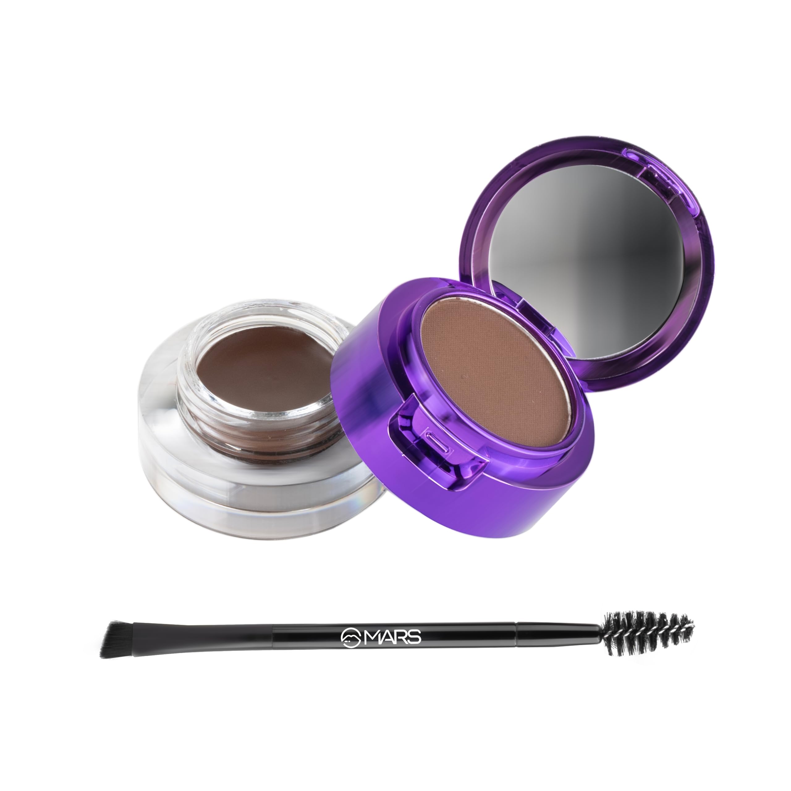 MARS Eyelove Multi Pods Gel Eyeliner & Eyebrow Powder With Dual Ended Brush | Smudge Proof & Water Proof | Long Lasting | Rich Pigmentation | Inbuilt Mirror for Touch-up (3.5gm) (Brown)