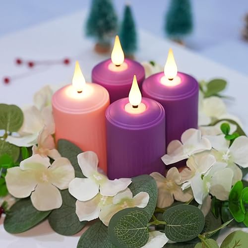 Miniatura 6 de Juego de 4 velas LED de adviento D2 x H4, sin llama, 3 moradas y 1 rosa para rituales de Adviento y ocasiones especiales, decoración de iglesia (3