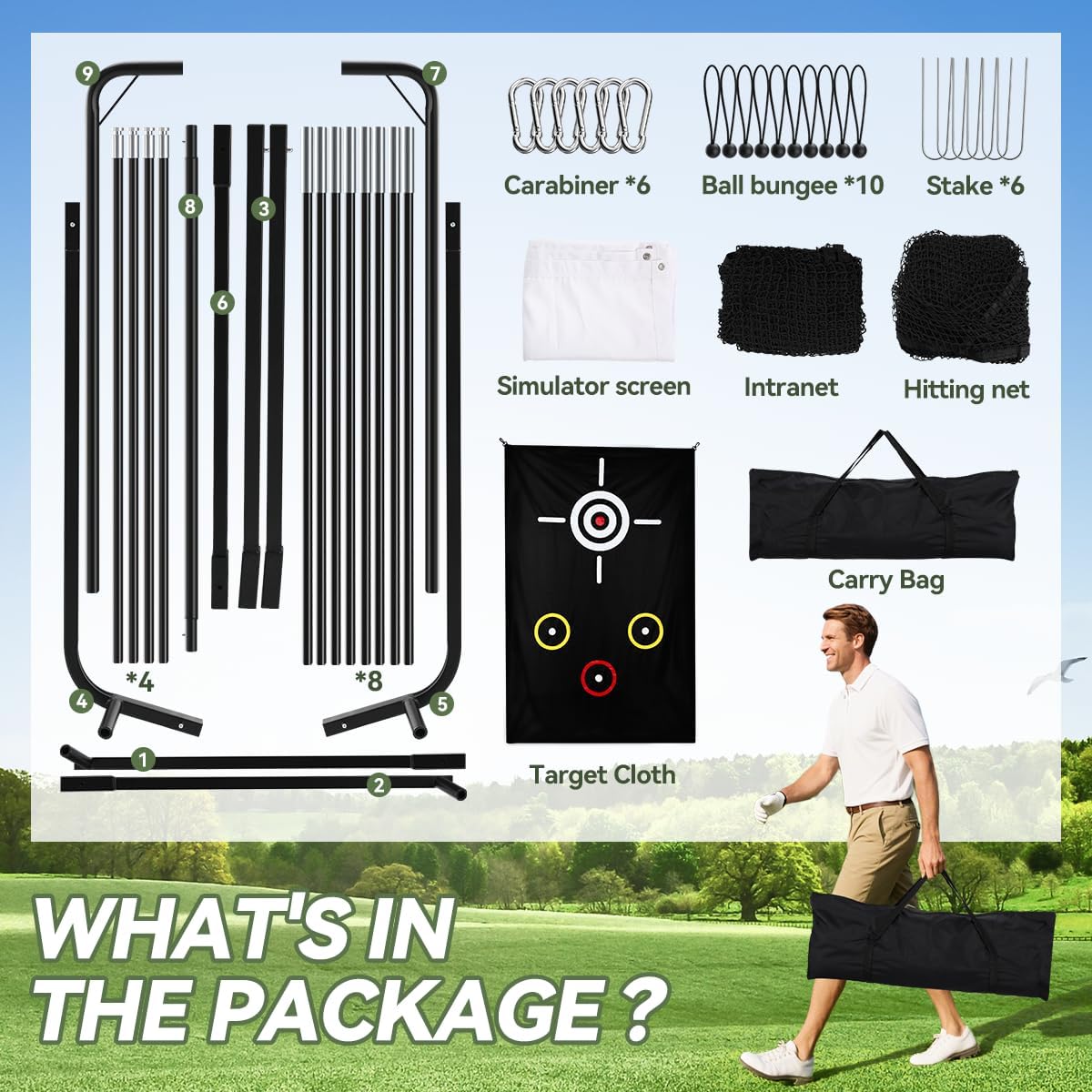 Golf Net with Simulator Impact Screen and Target Cloth, 10x8ft Golf Practice Net for Backyard, Portable Heavy Duty Golf Hitting Net for Outdoor Indoor