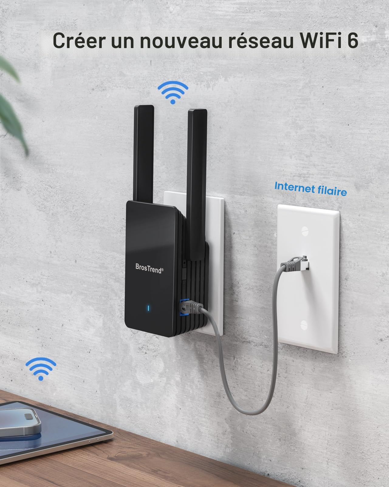BrosTrend AX3000 Point d'accès WiFi 6, Gigabit Borne WiFi Double Bande, Jusqu'à 45 Dispositifs, WPA3