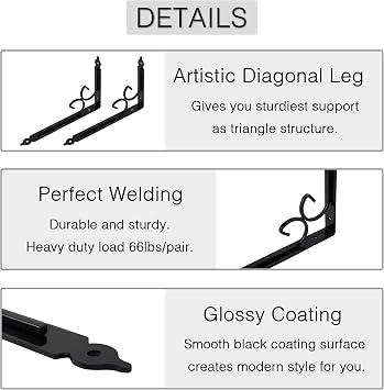 OVOV Shelf Brackets 4 Pcs Heavy Duty Decorative 12 Inch Black Right Angle Shelving Brackets Wall Mounted Shelf Supports for DIY Home Kitchen Living Room