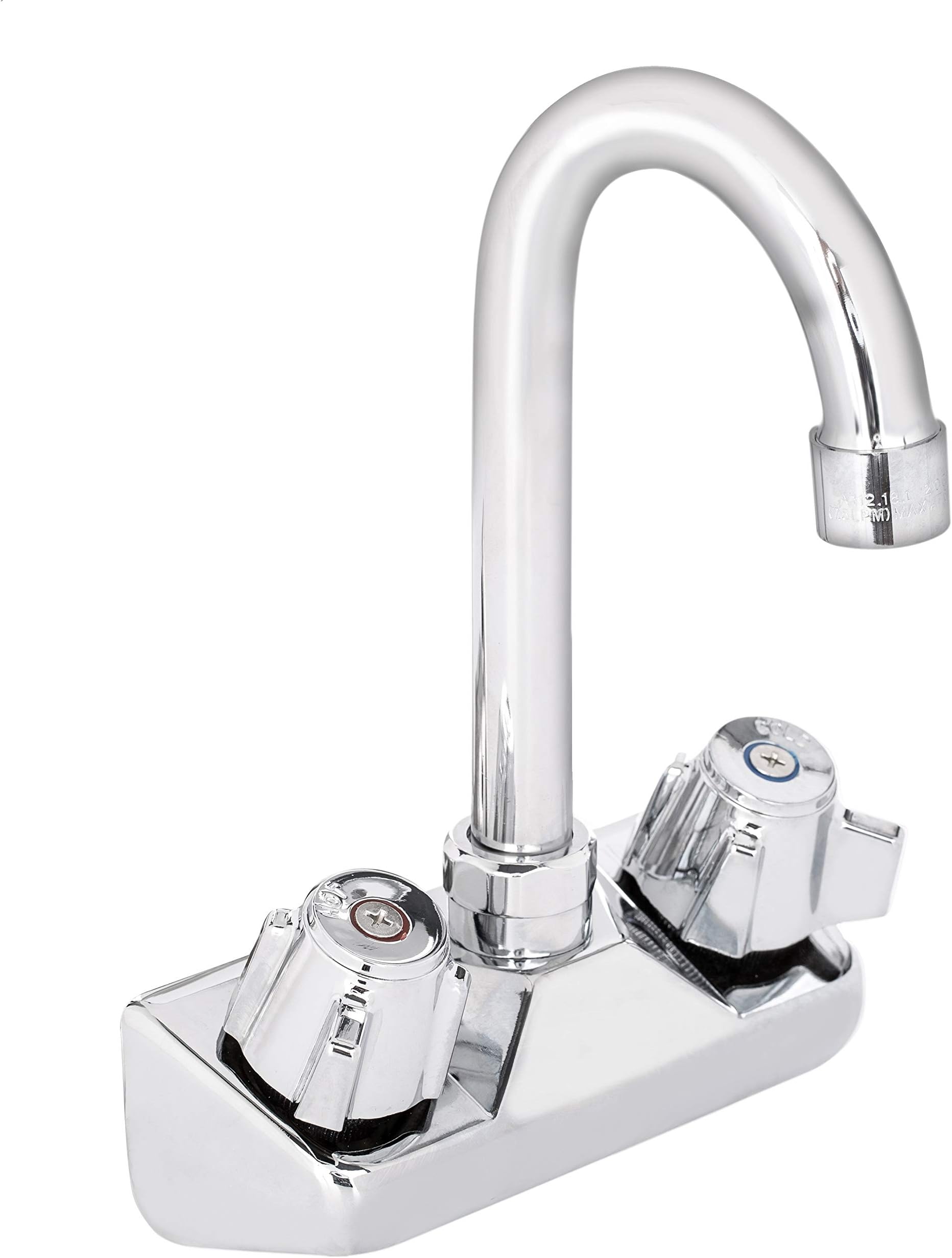 Kitchen Sink Faucet Wall Mount - 4" Center Commercial Kitchen Sink Faucet with 3-1/2" Gooseneck Spout - Dual Knob Handles - Brass Constructed & Chrome Polished