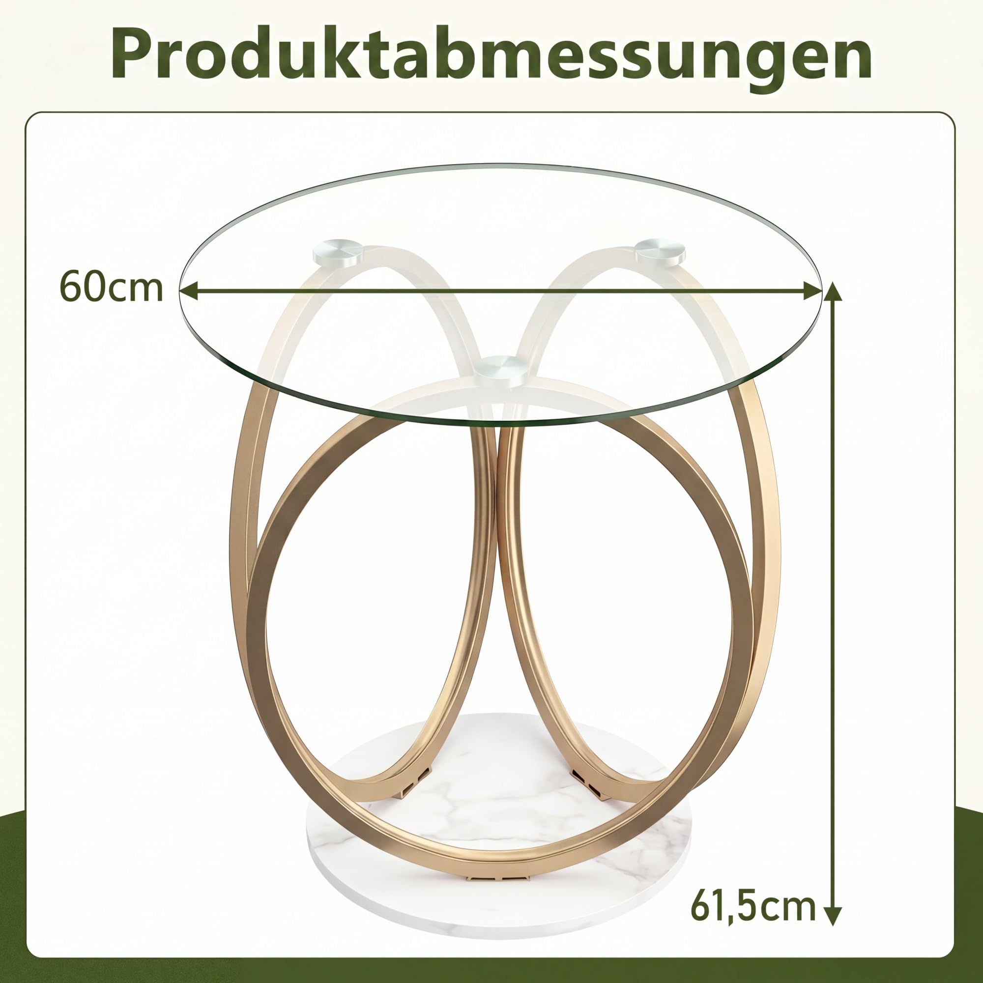 SOARS Runder Couchtisch aus Glas mit 2 Ablagen und goldenem Metallgestell