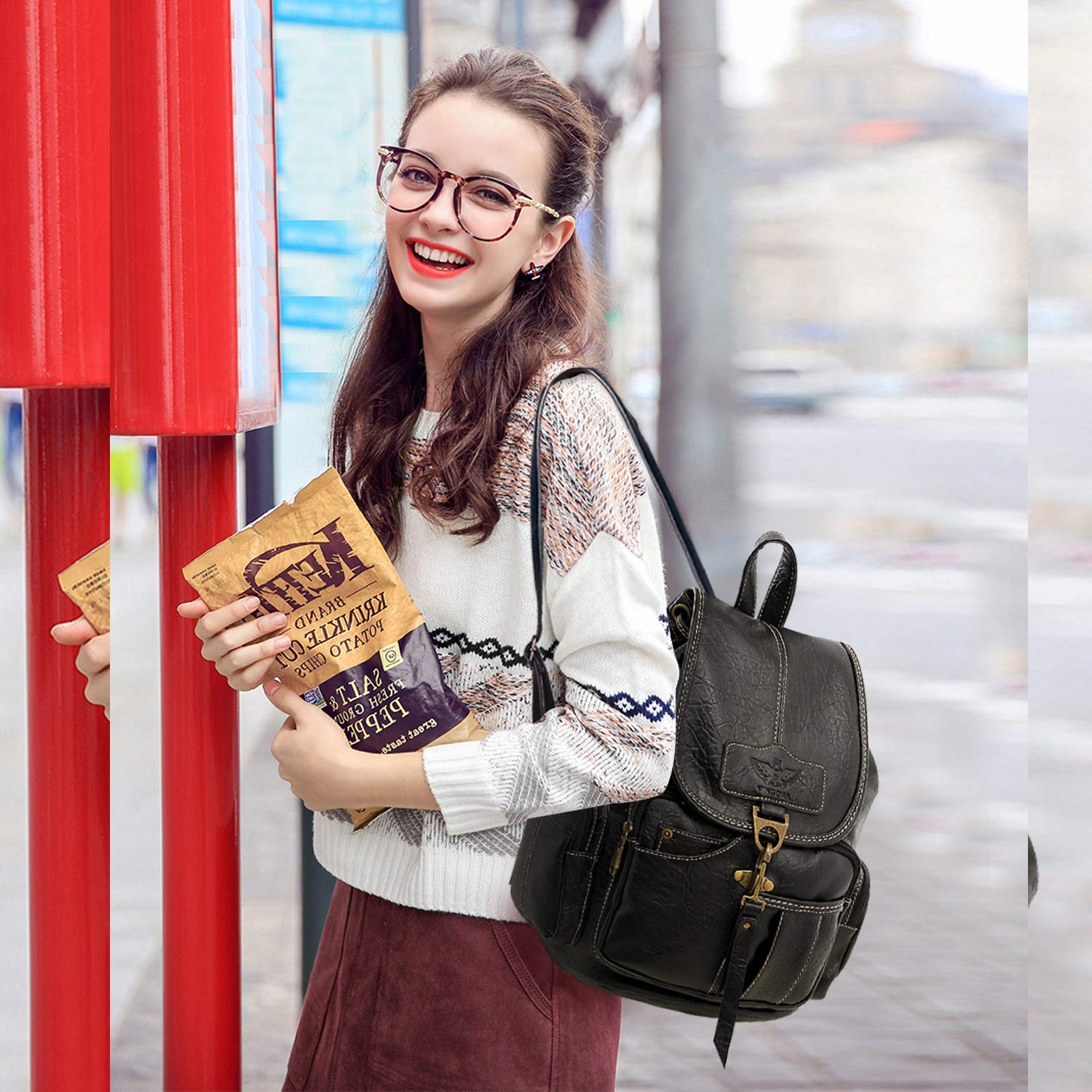 FANDARE Plecaki retro unisex torba na uczelnię na co dzień plecak liceum nastolatki dziewczyna chłopiec wodoodporny plecak na zewnątrz plecak podróżny torba na książki kobiety mężczyźni trwały PU