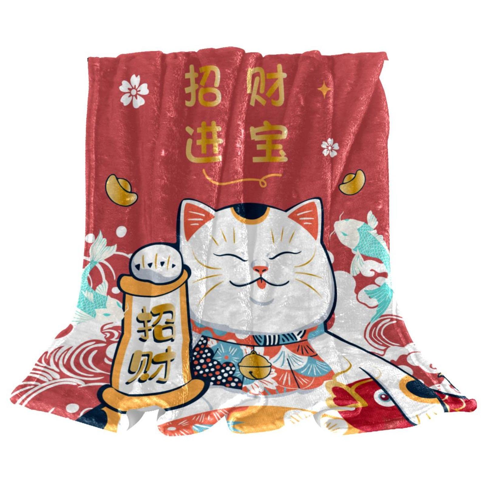 Couverture en peluche chat rouge douce microfibre anti-frissons lit
