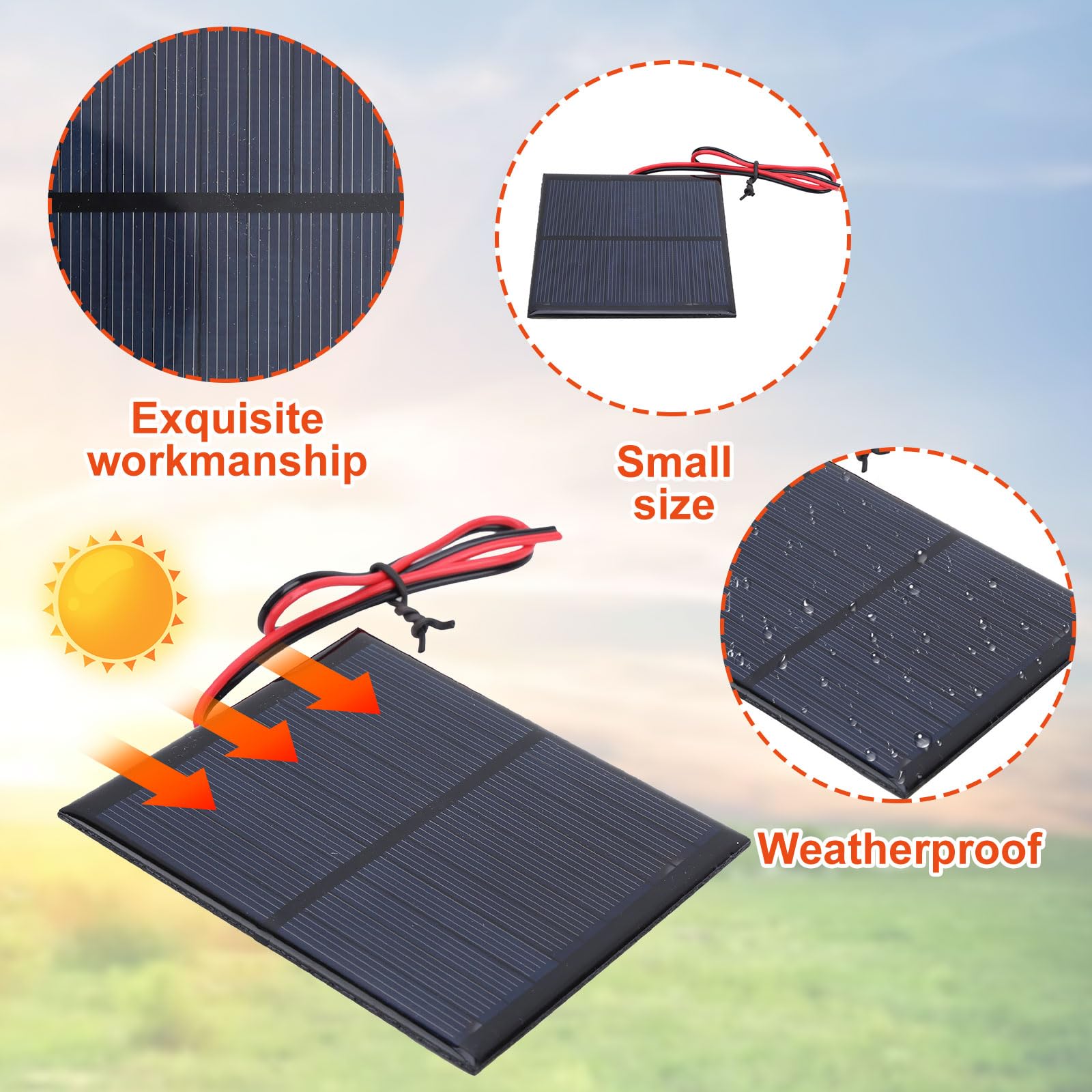 5Pcs Panel Solar Portátil, mini panel solar con Cable rojo y negro de 30 CM, 6V 2W pequeño panel solar portátil para Energía de Energía Solar, Hogar DIY, Proyectos Científicos