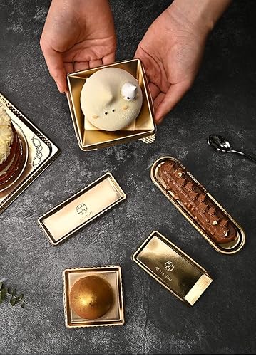 Miniatura 4 de Mini tableros cuadrados para tartas de 2.6 pulgadas, 100 piezas, cartón desechable de mousse dorado con base recubierta a prueba de grasa, perfecto