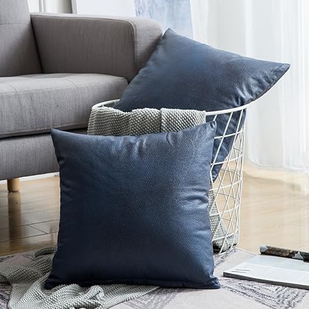 blue leather throw pillows