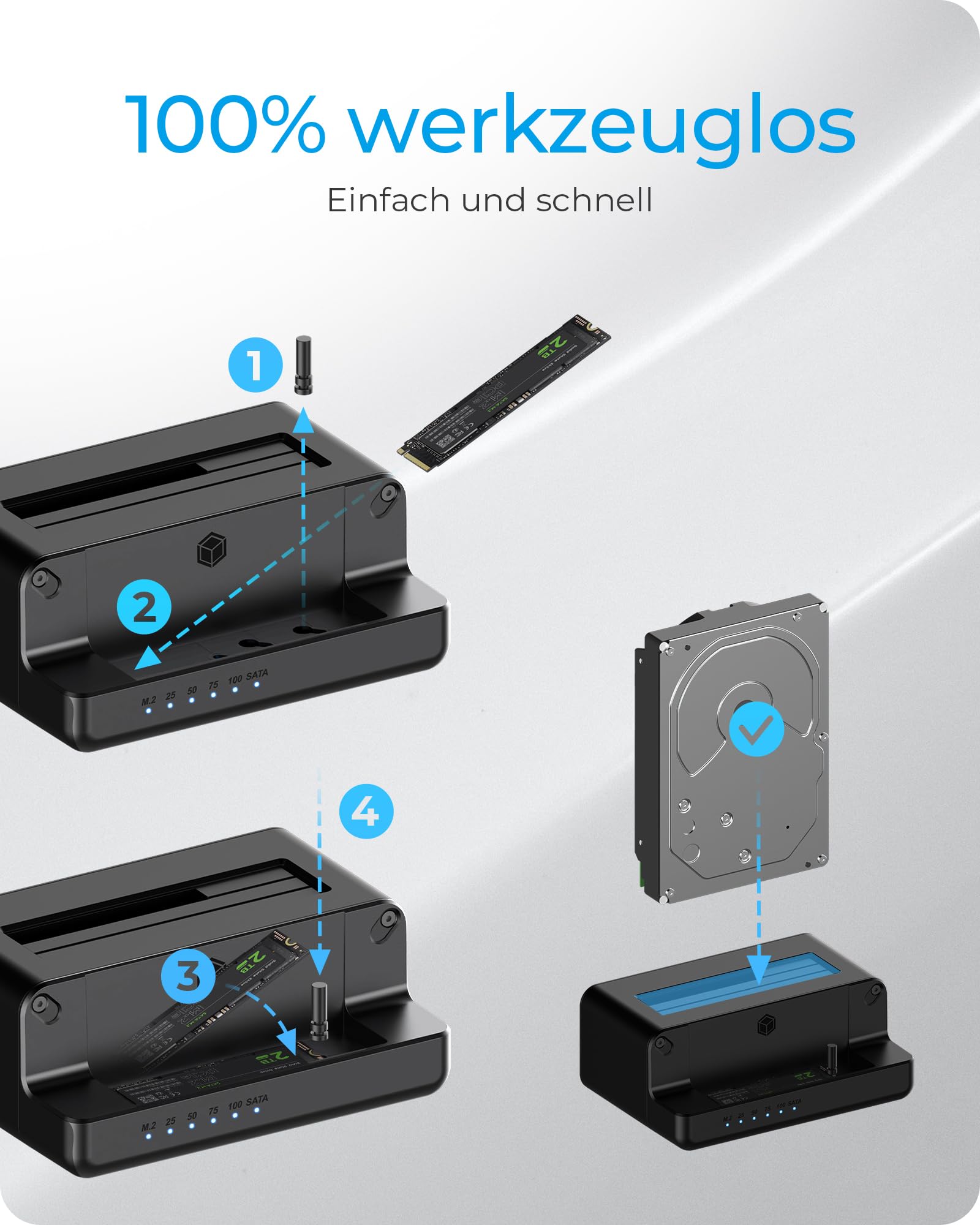 Icy Box HDD/M.2 NVMe SSD DockingStation USB 3.2 Gen 2 (10 Gbit/s), estación de clonación de Discos Duros y Lector (SATA 2.5/3.5 Pulgadas y M.2 NVMe), Externo, Adaptador, USB-C, USB-A, IB-2914MSCL-C31