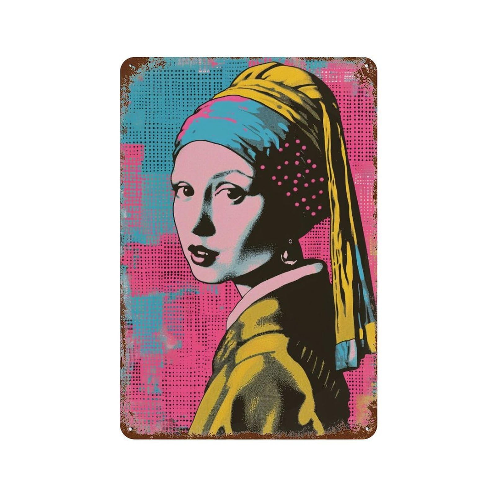 YHGERTKU Pop Art Girl with A Pearl Earring 04 Wall Art Retro Iron Vintage Metal Tin Sign Poster Modern Decor for Living Rooms Gift 30x20cm