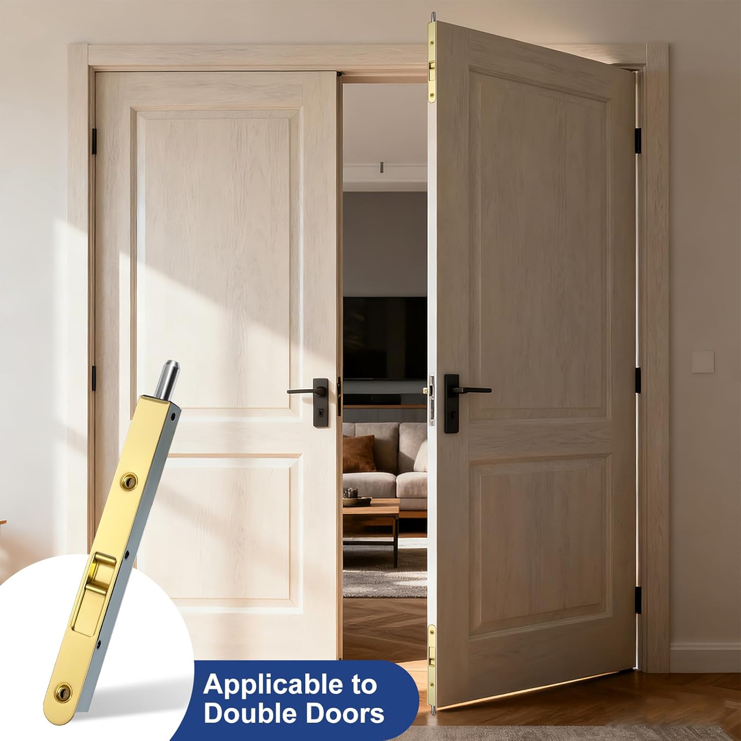 Flush Bolt French Door Lock 7”, Polished Brass, Concealed Latch for Double Doors, Top/Bottom Lock for Patio/Storm Doors (1 Pack)