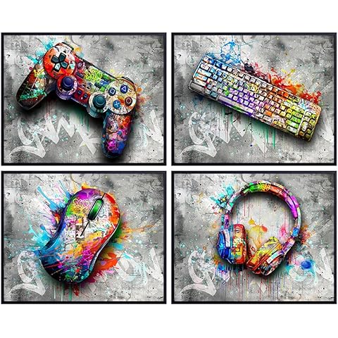 Video game Wall Decor for Men - Gamer Gaming Room Decor - Man cave Game Room Decor - Posters for Men - Boys Bedroom Decor - Graffiti Wall Art - masculine Cool Wall Decor - Rec Room playroom Prints