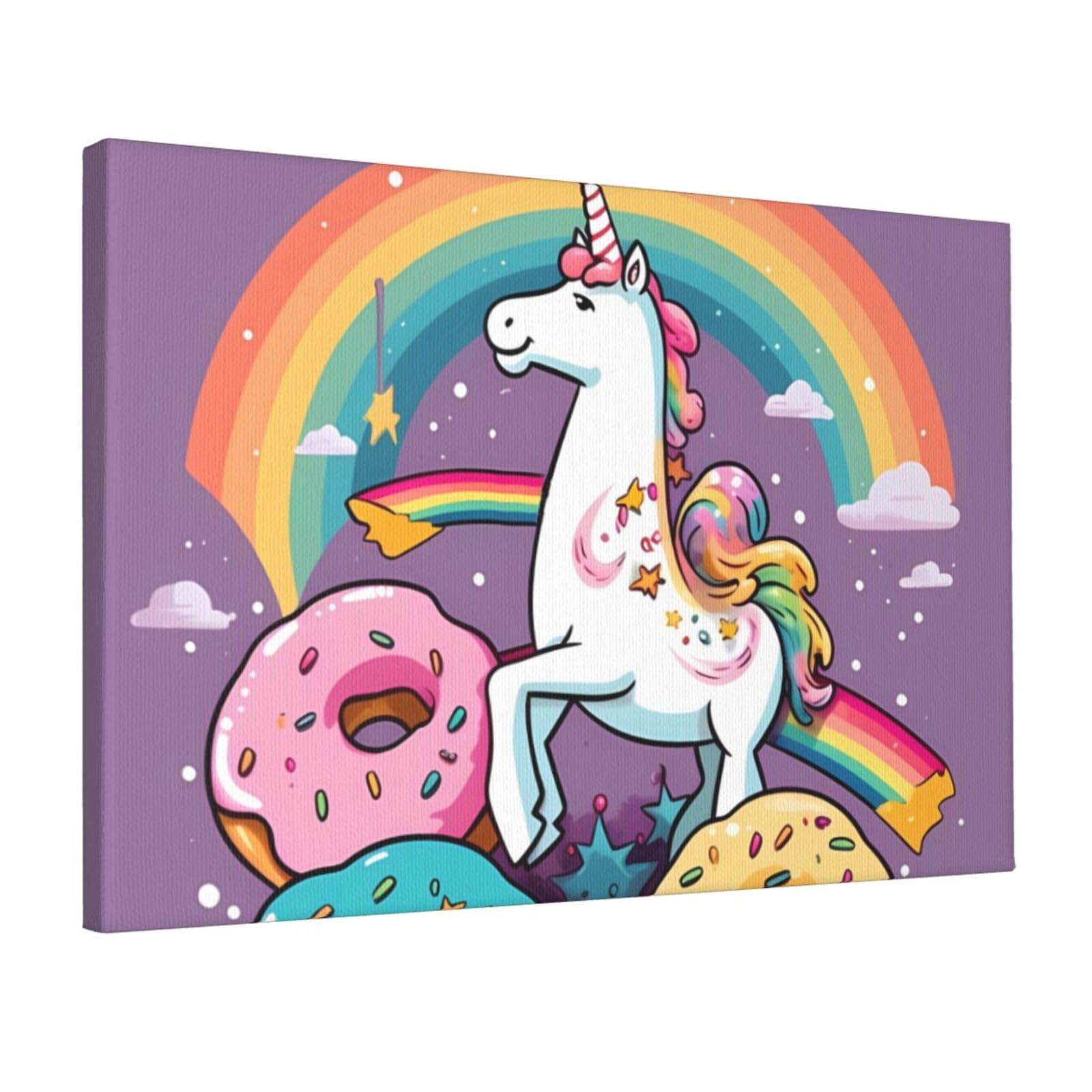 DWVTSLH Horse Doughnut Rainbow Poster Paintings Canvas Wall Art Bedroom Prints Home Decor Hanging Picture Modern Home Artworks Aesthetic for Living Room Office Wall Decor 12x18in Unframed