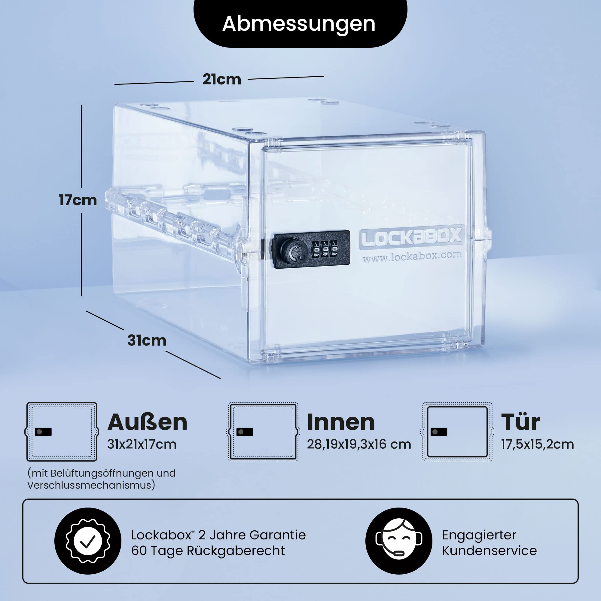 Lockabox One™ abschließbare Aufbewahrungsbox mit Zahlenschloss 31x21x17 cm Kristall