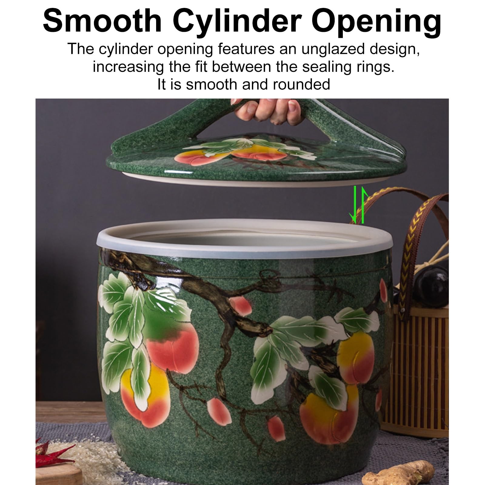 Contenitore per riso in ceramica con manico, dispenser decorativo per cereali da cucina per snack e cereali, stile cinese