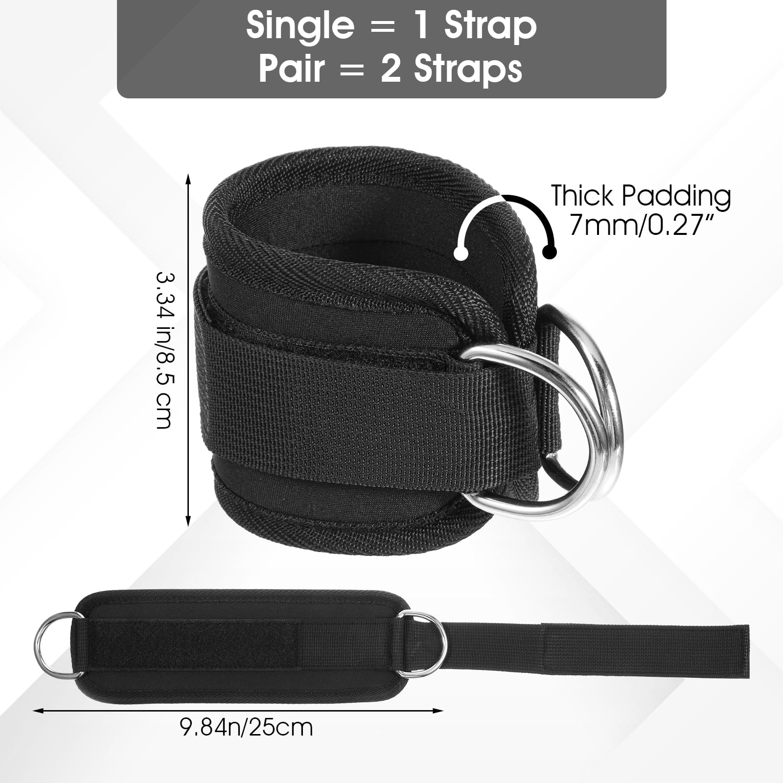 KFHENSOMR 2pcs Ankles Lifting Straps Padded Ankle Straps for Cable Machines Women Wrist Ankle Resistance Cuffs Bands Comfortable Adjustable Cuff D-Ring Glute Kickback Ideal for Glutes Exercises Men