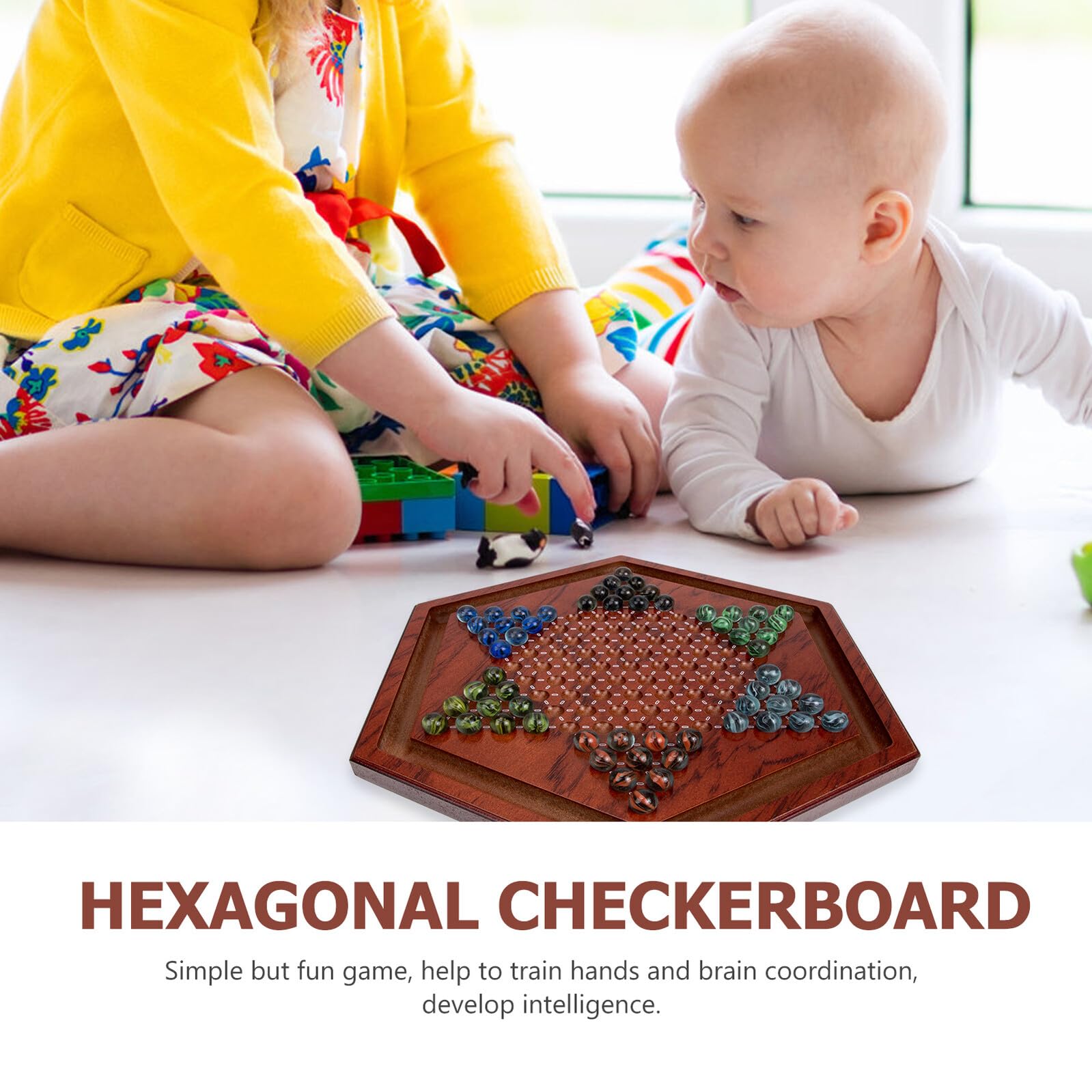 minkissy Gioco da Tavolo Dama Cinese in Legno Naturale Esagonale per Bambini Stimola il Pensiero Strategico e Problem Solving per Uso Domestico
