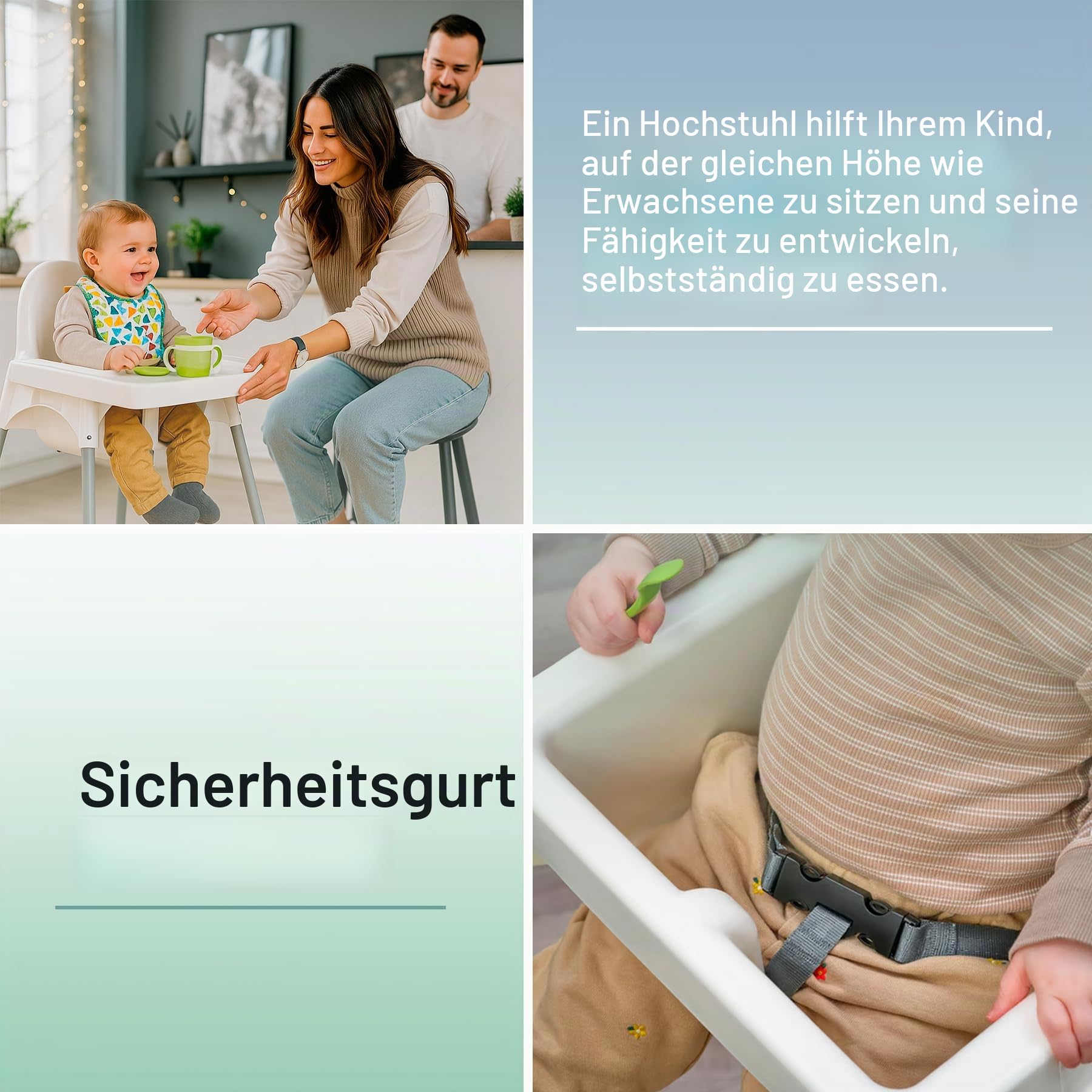 Premium Hochstuhl für Babys mit Abnehmbarem Tablett – Stapelbarer, Zerlegbarer Kinderhochstuhl · Stahlbeine · Sicherheitsgurt · Für Haushalt und Gastronomie · Kompatibel mit Ikea Antilop